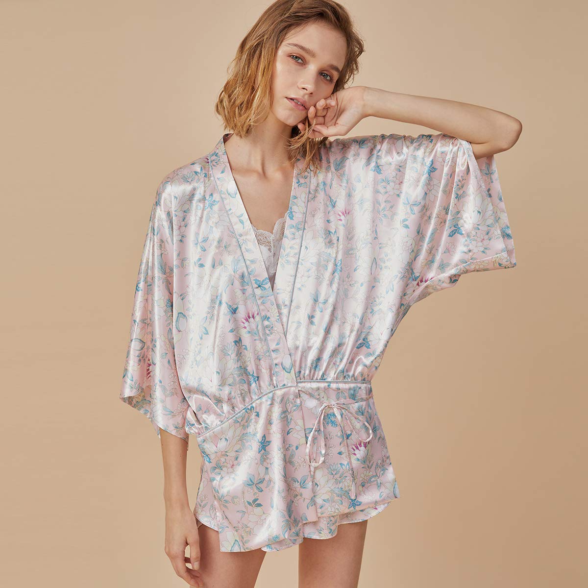 Kimono Suelto De Satén De Lujo, Bata Rosa Estampada, Pijamas De Bata De Baño para Las Vacaciones De Verano, Elegante Regalo De Boda S