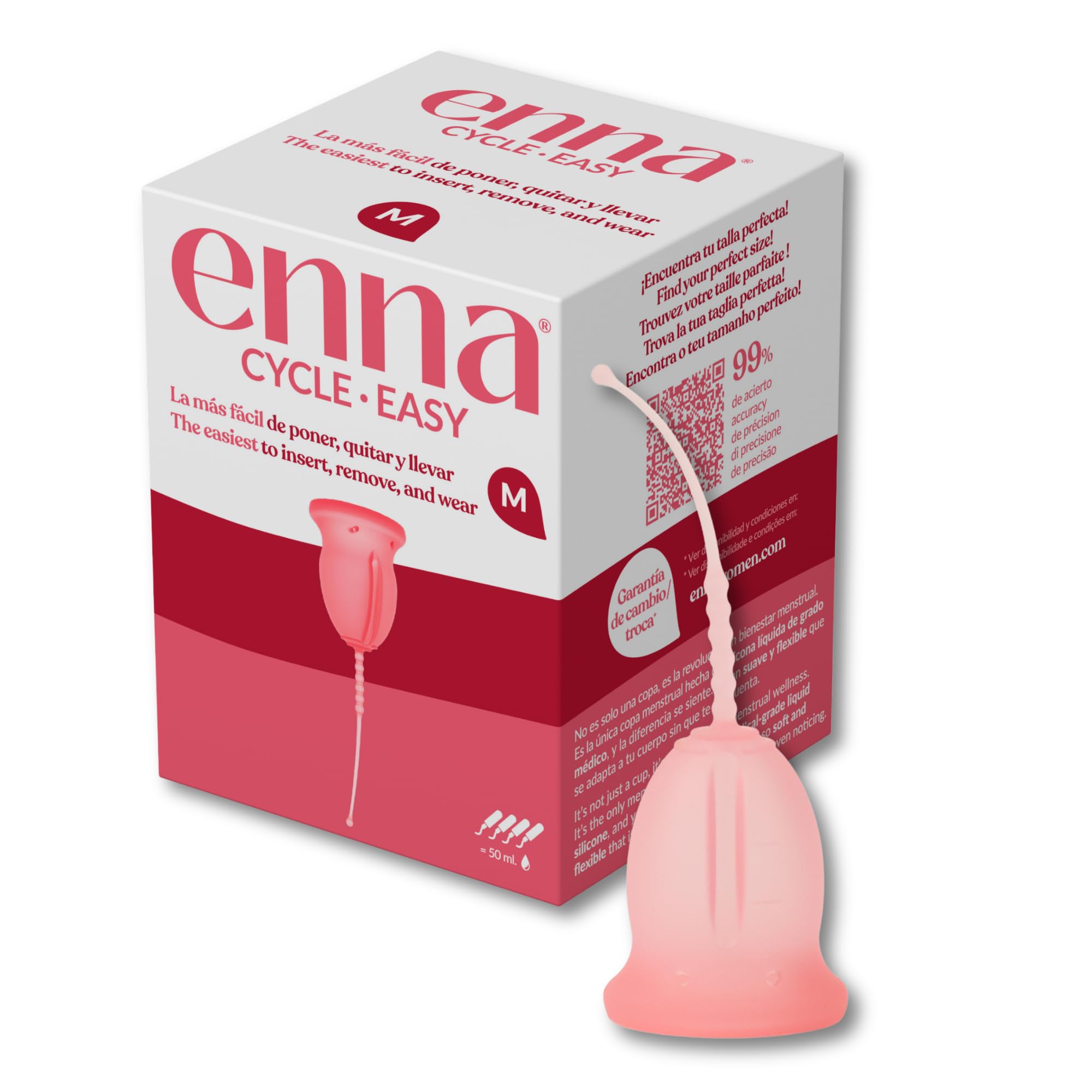 Enna Cycle Easy Coppetta Mestruale Taglia M – 1 Unità, Riutilizzabile, Silicone Medicale Made in Spagna, Fino a 12 Ore di Protezione