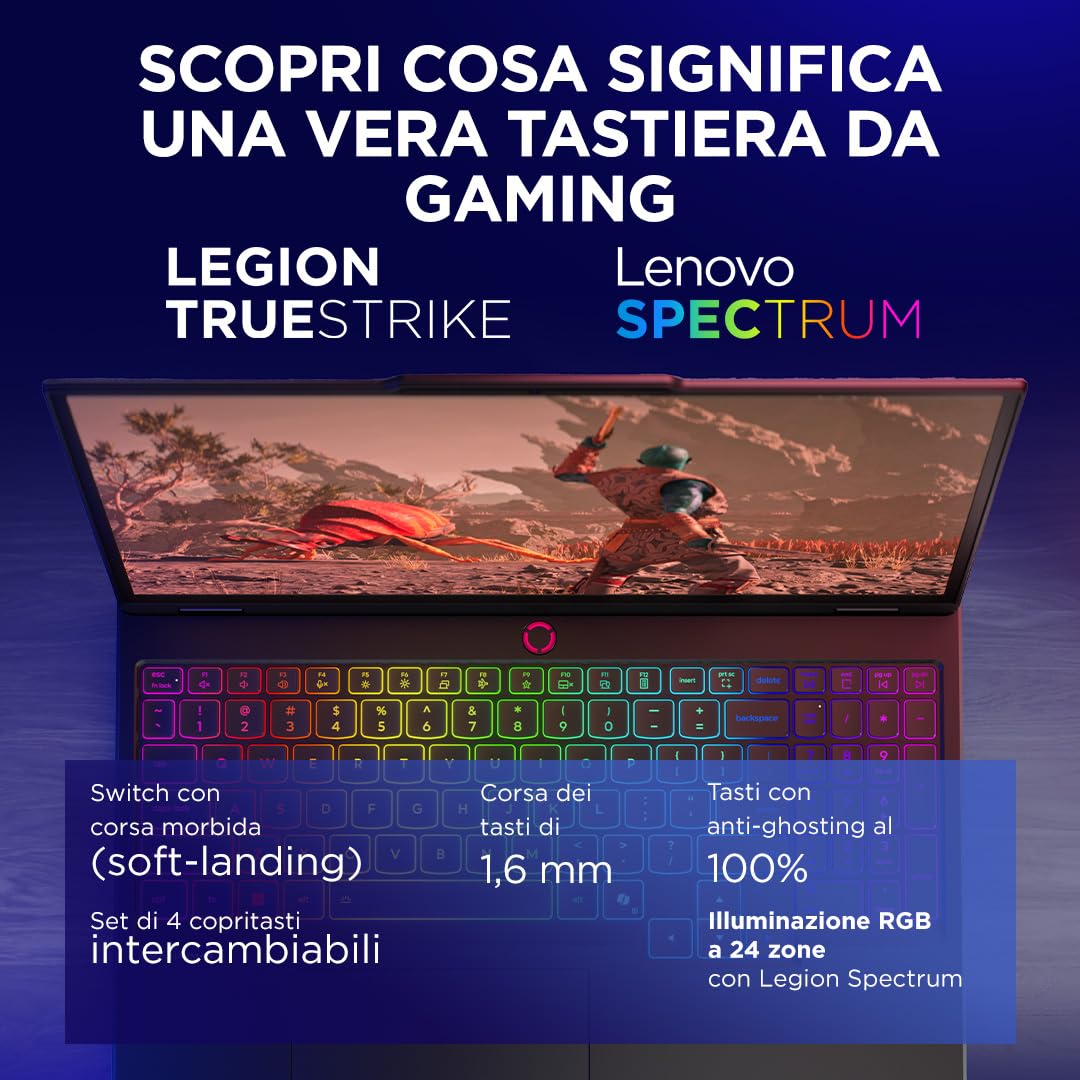 Lenovo Legion 5 Gaming Notebook OLED WQXGA 15" 165Hz, NVIDIA GeForce RTX 5070 8GB, Intel Core Ultra 9 275HX, RAM 32GB, SSD 1TB, Windows 11 Home, Tastiera RGB - Laptop Gaming Alte Prestazioni