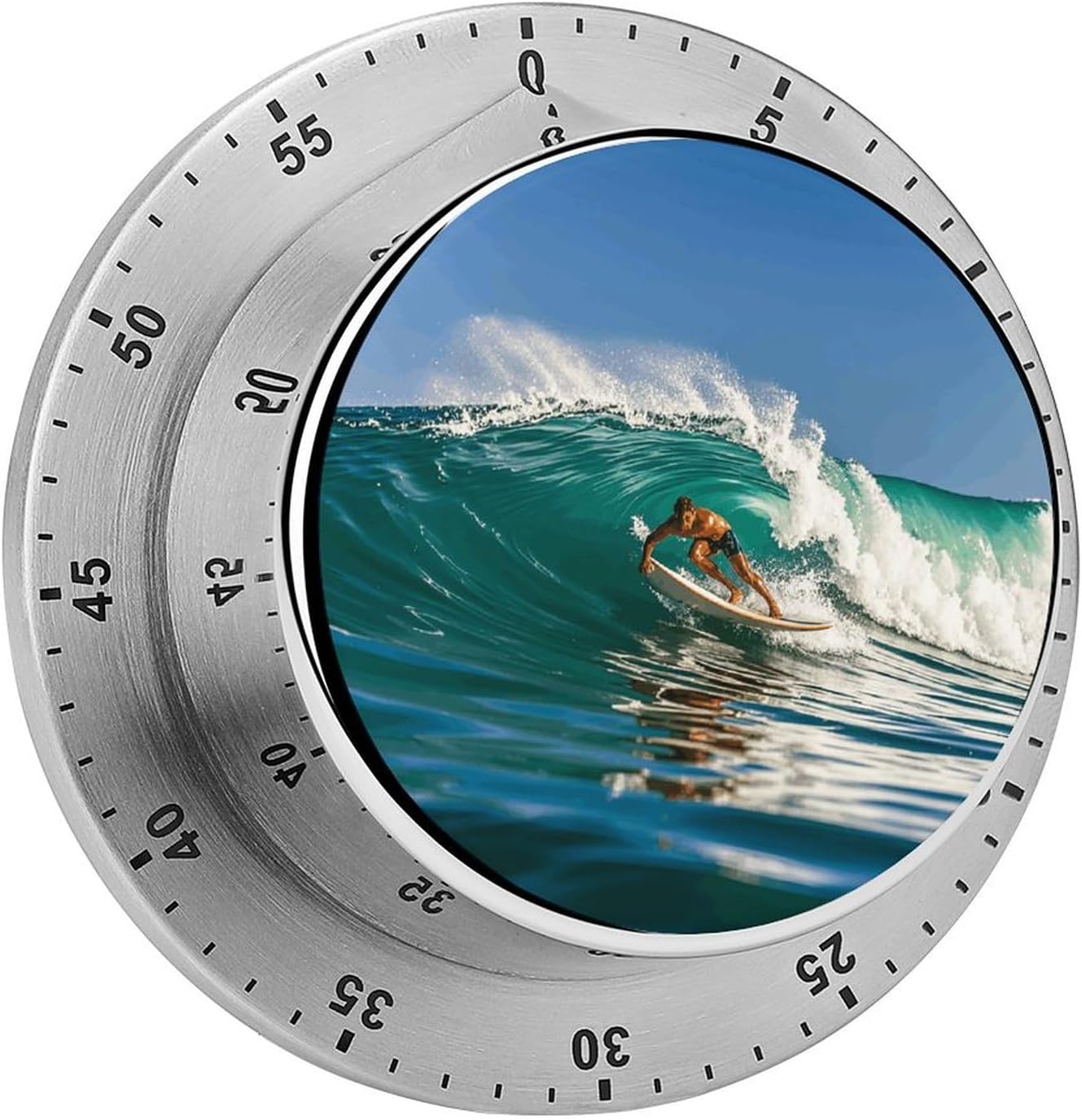 Hawaiian Surfer on Wavy Timer Stainless Steel Kitchen Timers Waterproof & Rust-Proof 60 Minute Mechanical Timer with Loud Alarm for Cooking, Baking, Fitness
