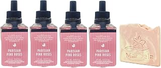 Bath & Body Works Parisian Pink Roses Wallflowers Fragrance Refill 4 Pack with a Himalayan Salts Springs Sample Soap.