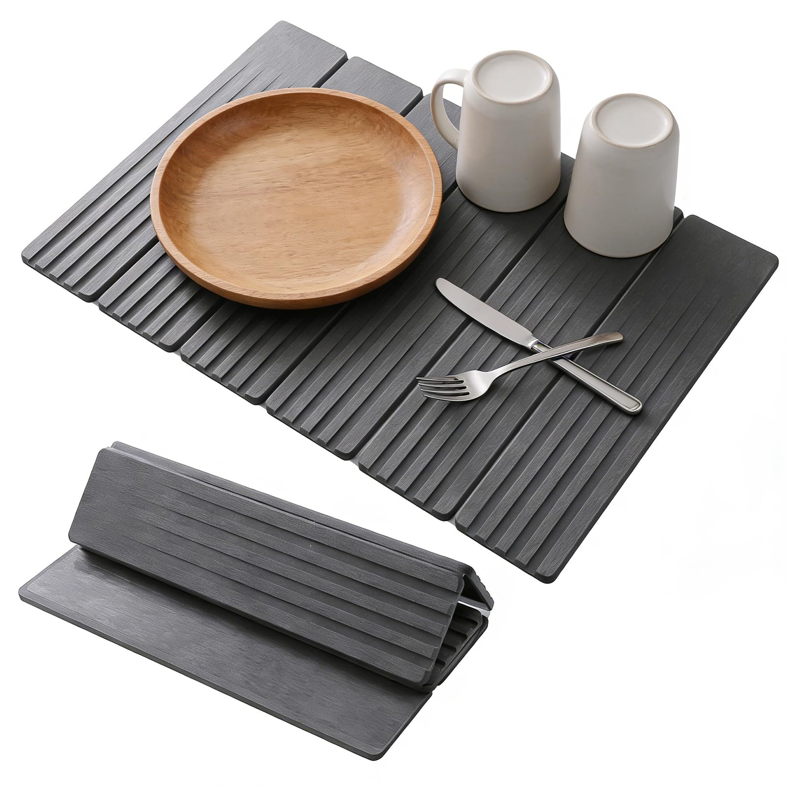 Abtropfmatte Spüle, 60×39cm Wasserabsorbierende Abtropfmatte Geschirr, Faltbare Schnelltrocknende Abtropfmatte Stein, Dish Drying Mat Geeignet FüR Badematte, Dish Drying Mat (Dunkelgrau)