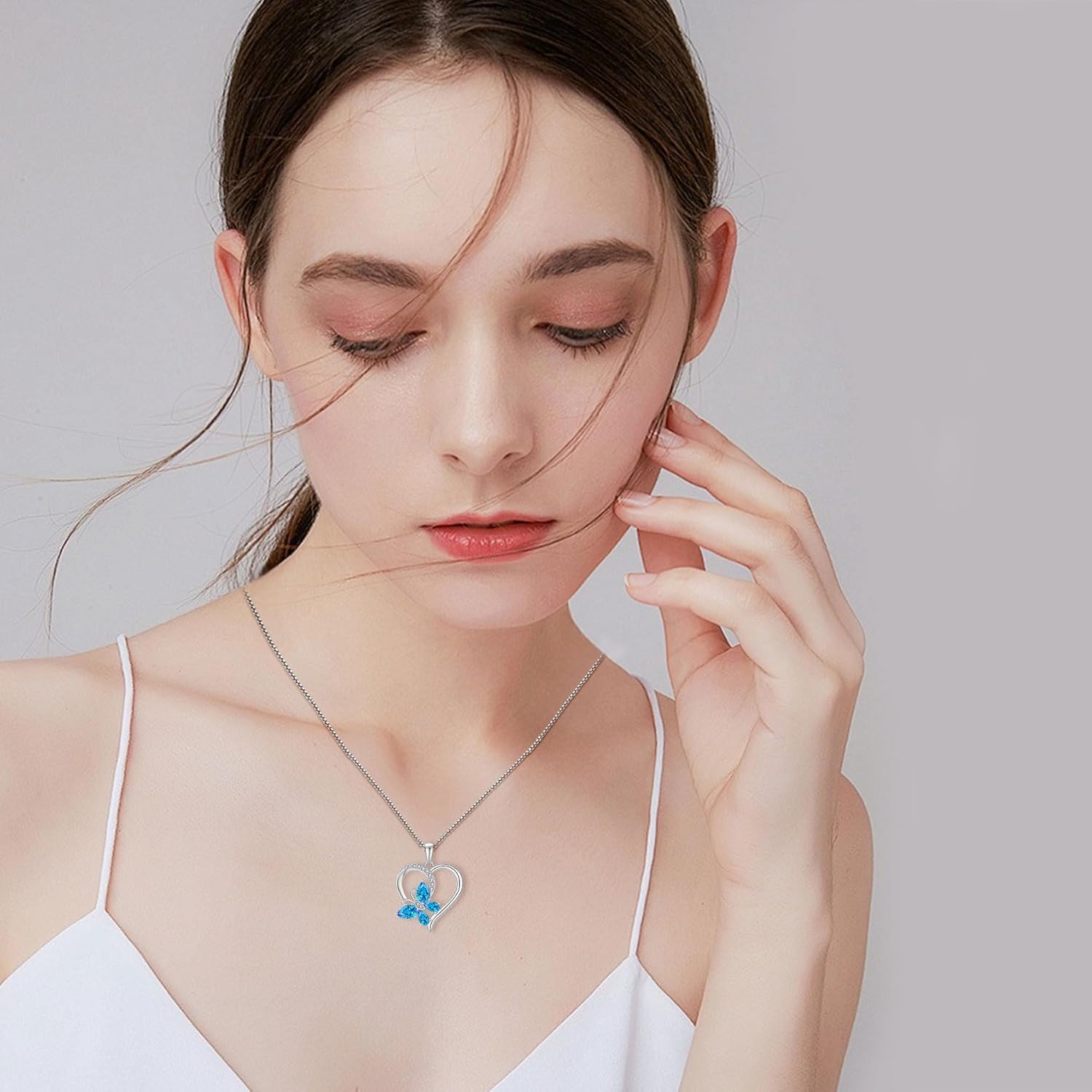 Heart Butterfly Necklace for Women 925 Sterling Silver Birthstone Jewelry for Her