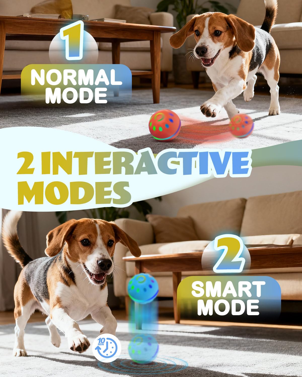 Zoomsnail Juguetes interactivos para perros, bolas automáticas recargables sin BPA con luces, impermeables y 2 modos de bolas para perros pequeños/medianos, perfecto para jugar y como regalo para