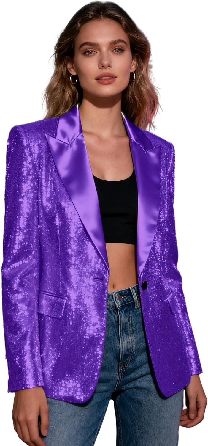 Women Sequin Jacket Glitter Suits Party Open Front Sparkly Cardigan Coat Show Christmas
