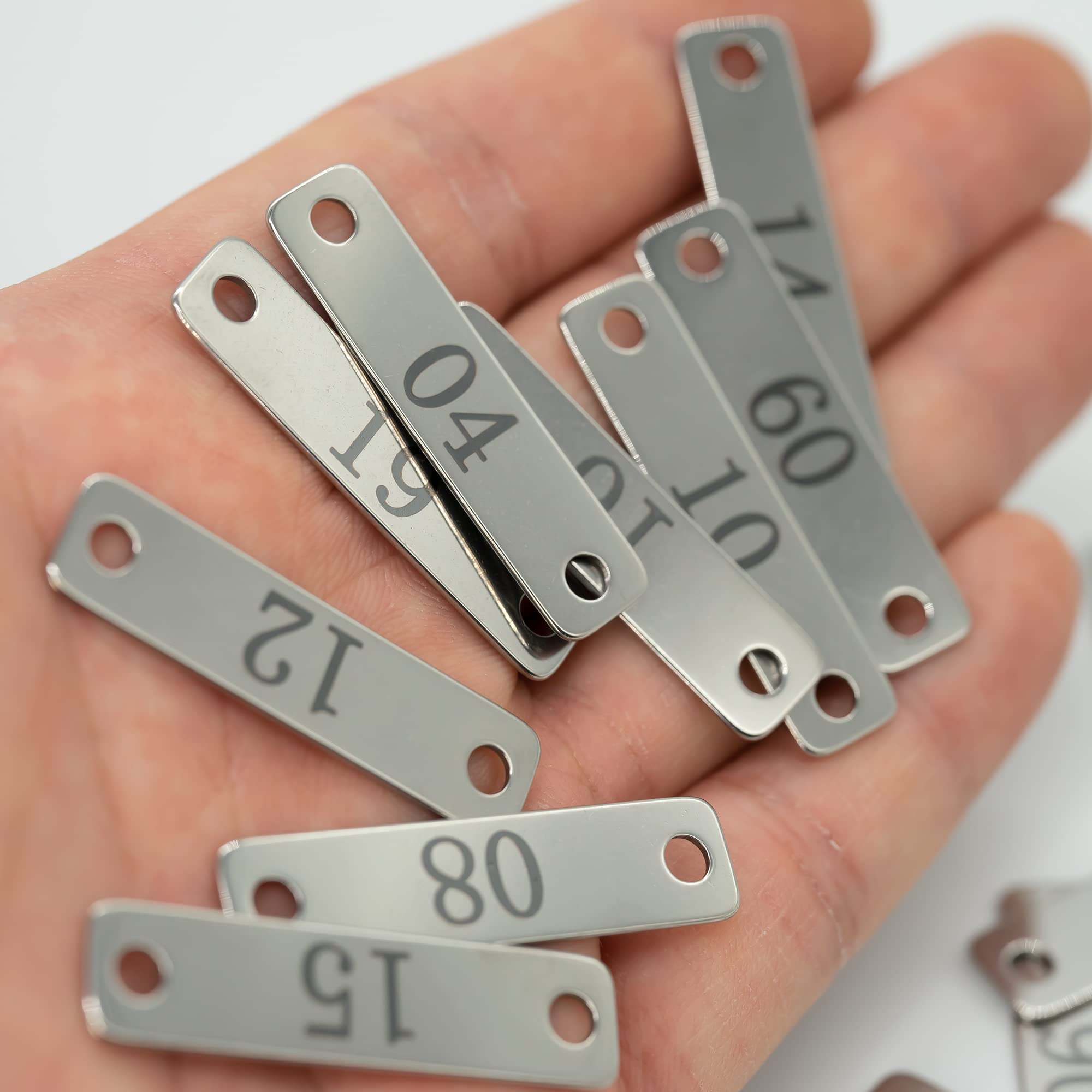 Small Stainless Steel Rectangle Numbered Tags with Two Holes 4cm*1cm (1-30), Silver - Image 4