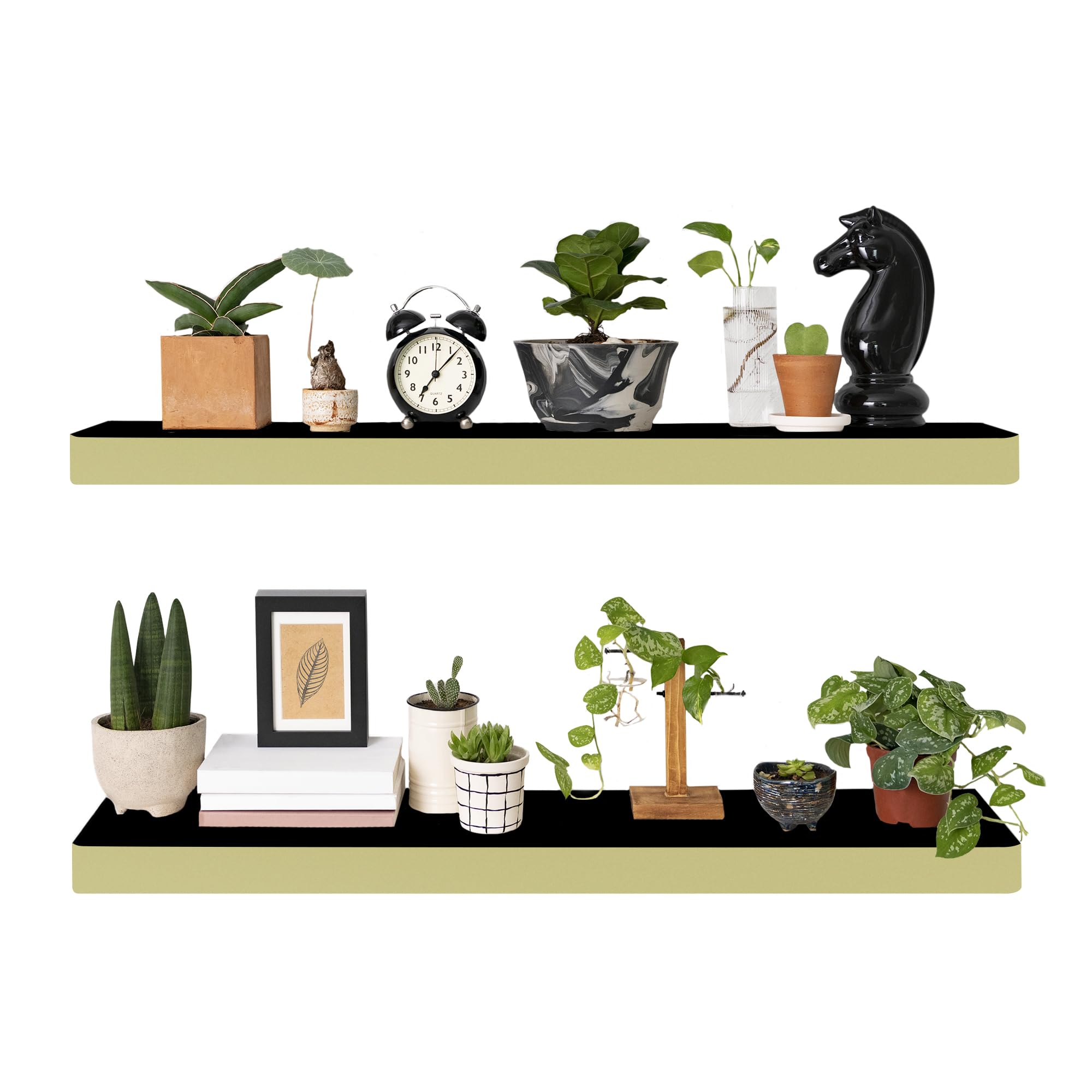 Glow in Dark Floating Shelves 2 Pack, 24 inch Modern Wall Shelves for Living Room, Kitchen, Bedroom, Bathroom, Office, Display Storage, 2 Black Floating Shelves