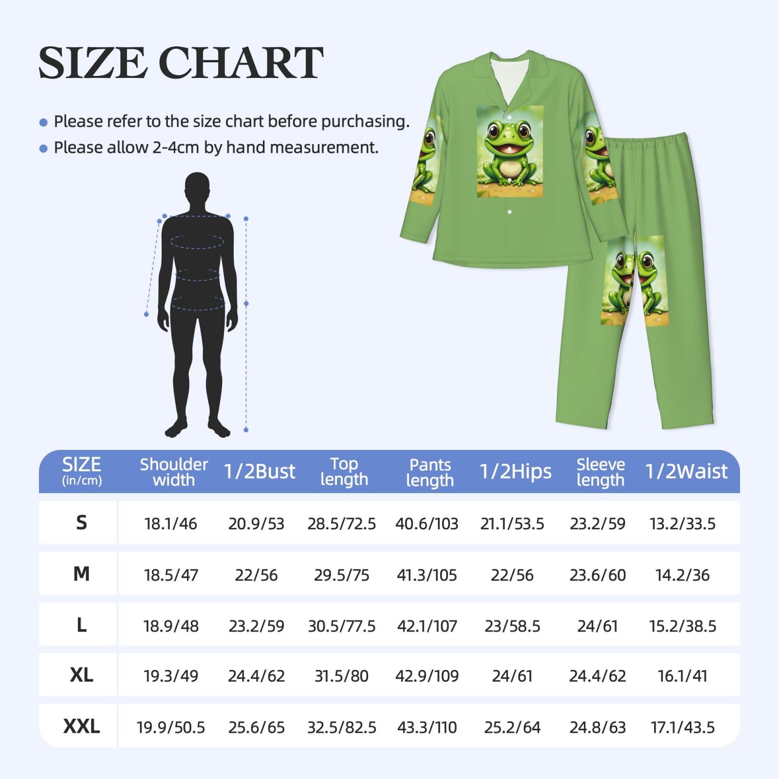 Herren-Pyjama-Set mit grünem Froschdruck, langärmelig, zweiteilig, Hauskleidung, bequeme Nachtwäsche
