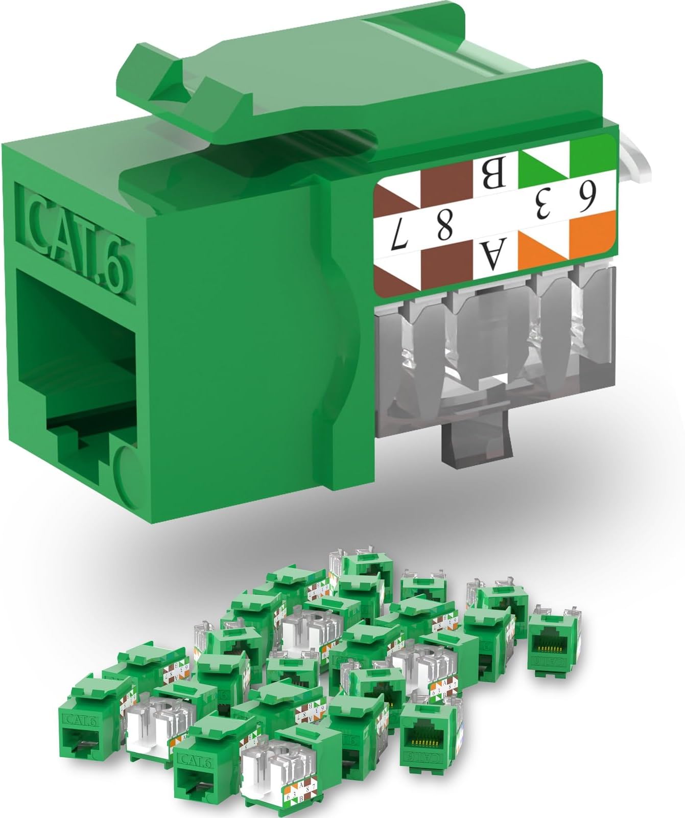 Lysymixs Keystone Jack Cat6 Slim 25 Pack, Cat6 Keystone Jacks 90 Degree, RJ45 Jack Punch Down Green, Compatiable for Network WallPlate or Patch Panels