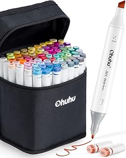 80 Colors Ohuhu Alcohol Markers, Dual Tips (Chisel & Fine) Permanent Art Markers for Kids Calligraphy, Highlighter Pen Alcohol-based Sketch Markers for Drawing Sketching Adult Coloring Books Back to School Supplies