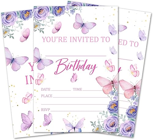 Miniatura 6 de Tarjetas de invitación de cumpleaños con lazo rosa, invitaciones de fiesta de cumpleaños para niñas, decoraciones y suministros para fiestas de