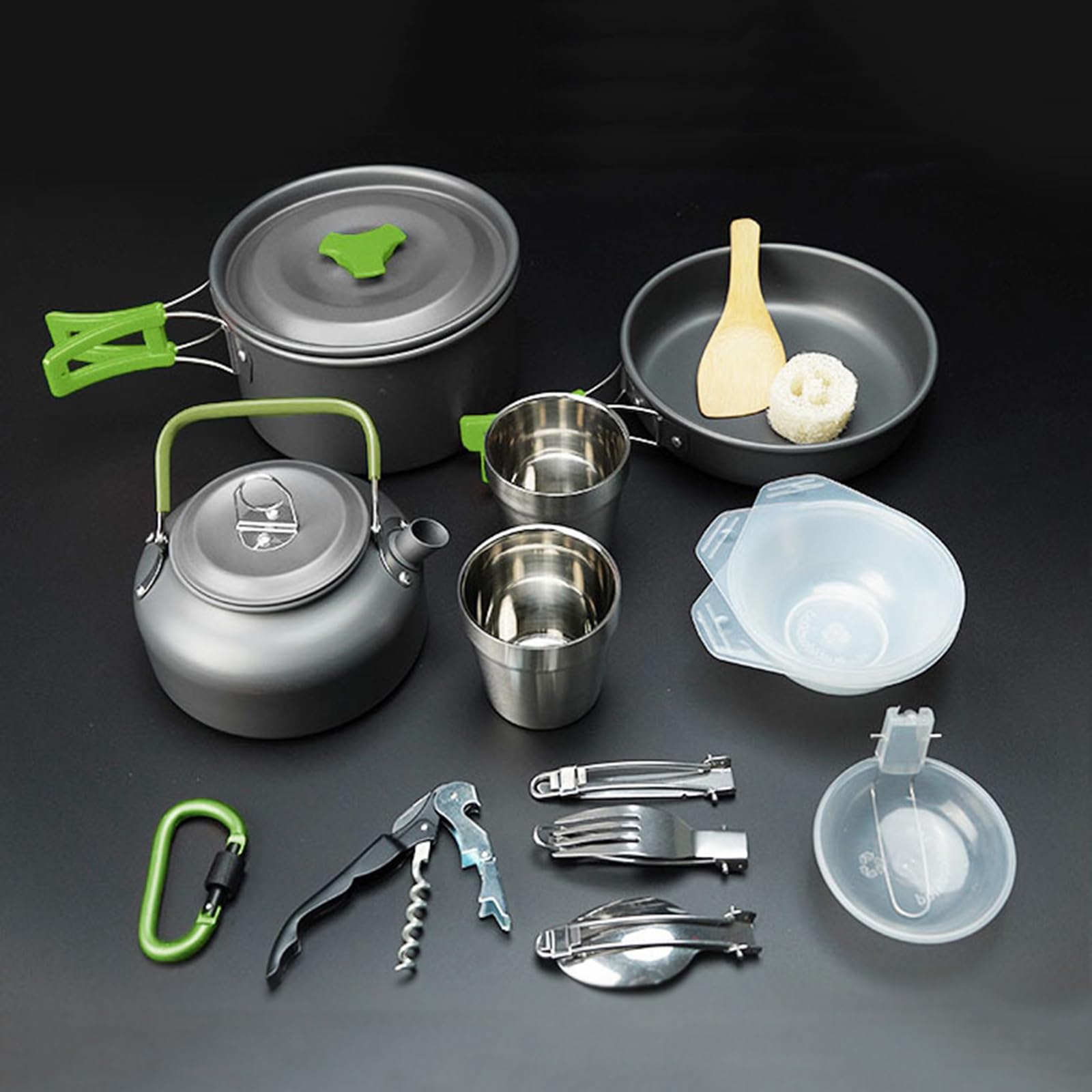 Set Pentole da Campeggio Set da Tavola da Esterno Portatile Alluminio Pieghevole Pentola da Campeggio Bollitore Posate Pentola per 2-3 Persone Cucina All'aperto Escursionismo