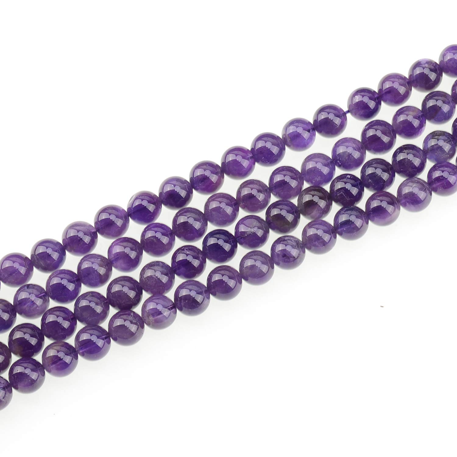 LPBeads 80 cuentas sueltas redondas de amatista natural pulidas de 10 mm con cordón elástico para hacer joyas y pulseras