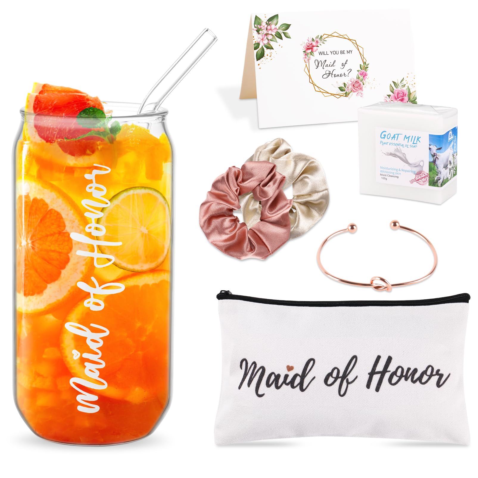 DHQHDHQH Maid of Honor Proposal Gifts Box,Will You Be My Maid of Honor Matron Gifts for Wedding Party,16oz Drinking Glasses Bride Tribe for Bachelorette Party Gifts Bride To Be Gifts