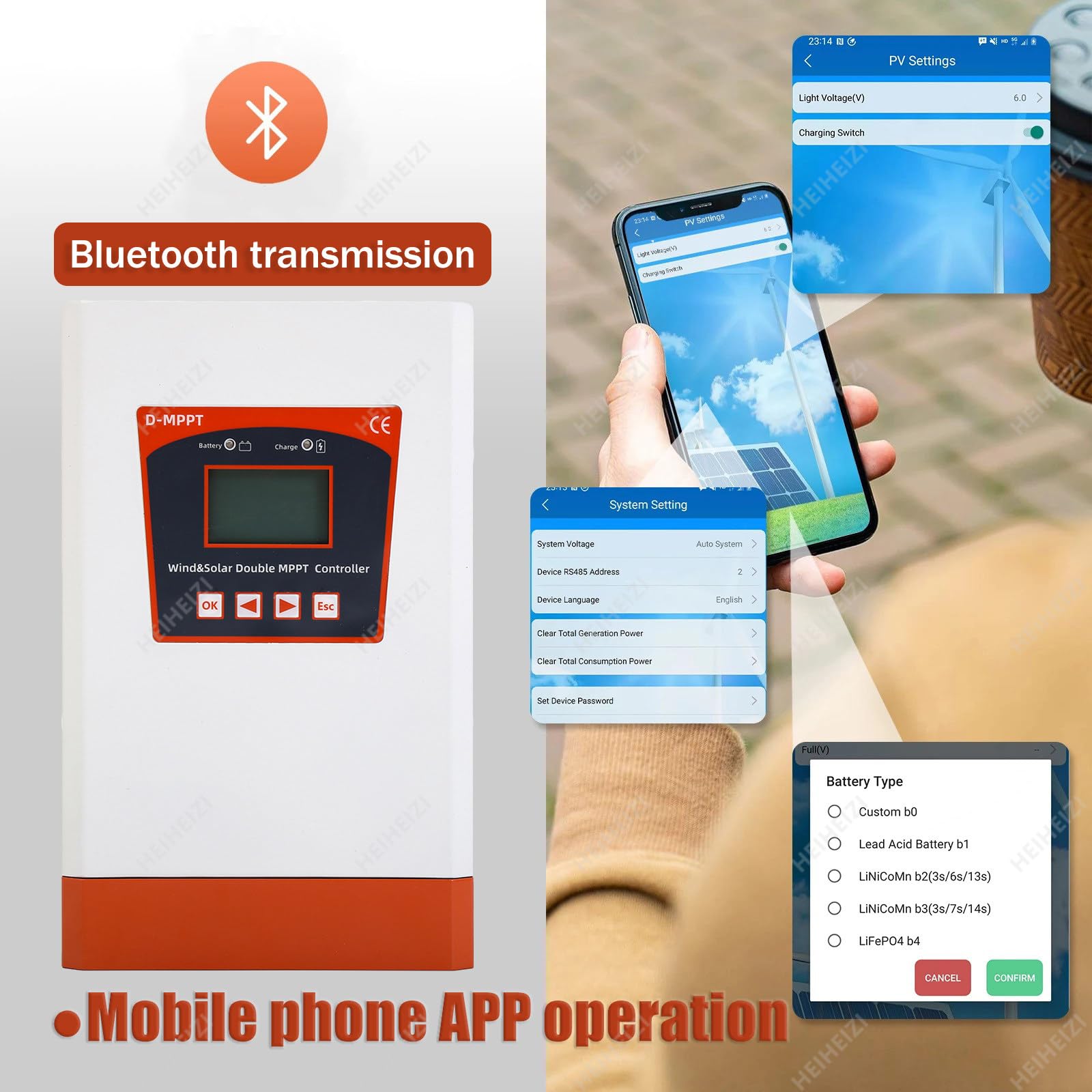 Kontroler Hybrydowych Systemów Wiatrowo-Słonecznych,Hybrydowy Kontroler ładowania MPPT Wiatrowo-Słonecznego,Automatyczna 12V/24V/48V,z Bluetooth(Wiatr<8000W,Energia Słoneczna<4000W),24V/48V Auto