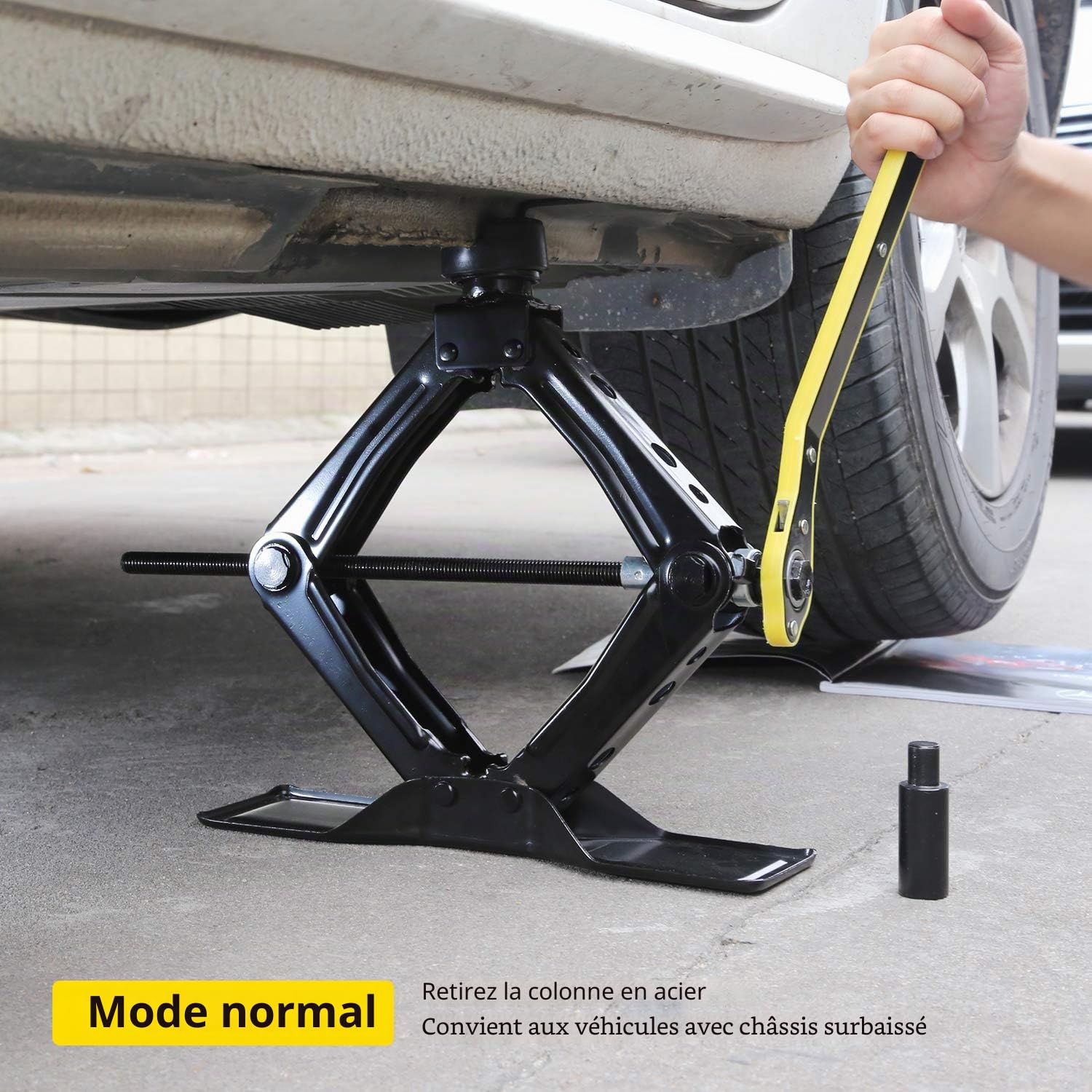 Le cric à ciseaux LEADSTAND est un design rapide et économe en main-d'œuvre, charge 1,8 tonne, hauteur maximale de 419 mm. Le fond est agrandi
