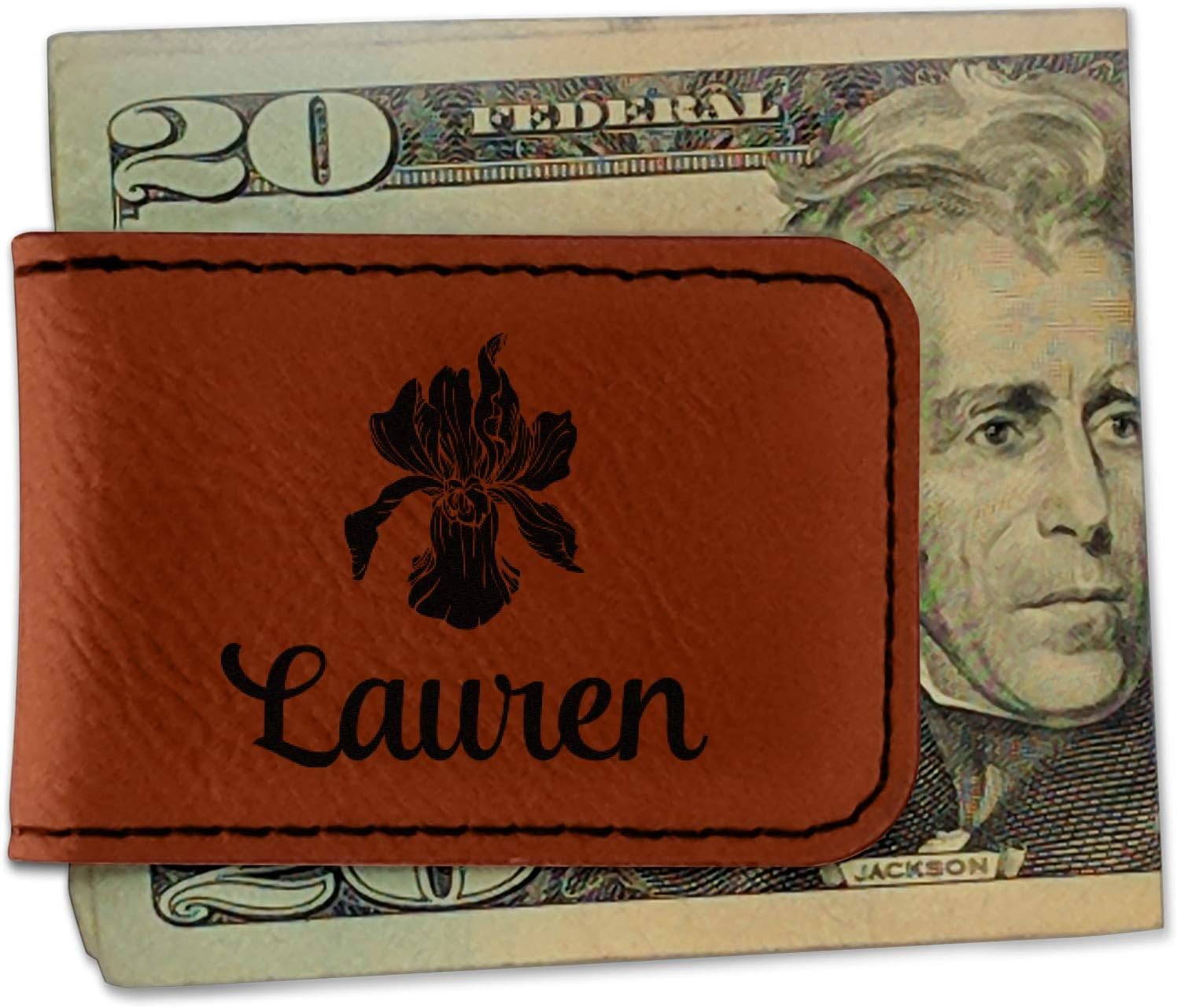 Orchids レザーレット磁気マネークリップ 両面 カスタマイズ可