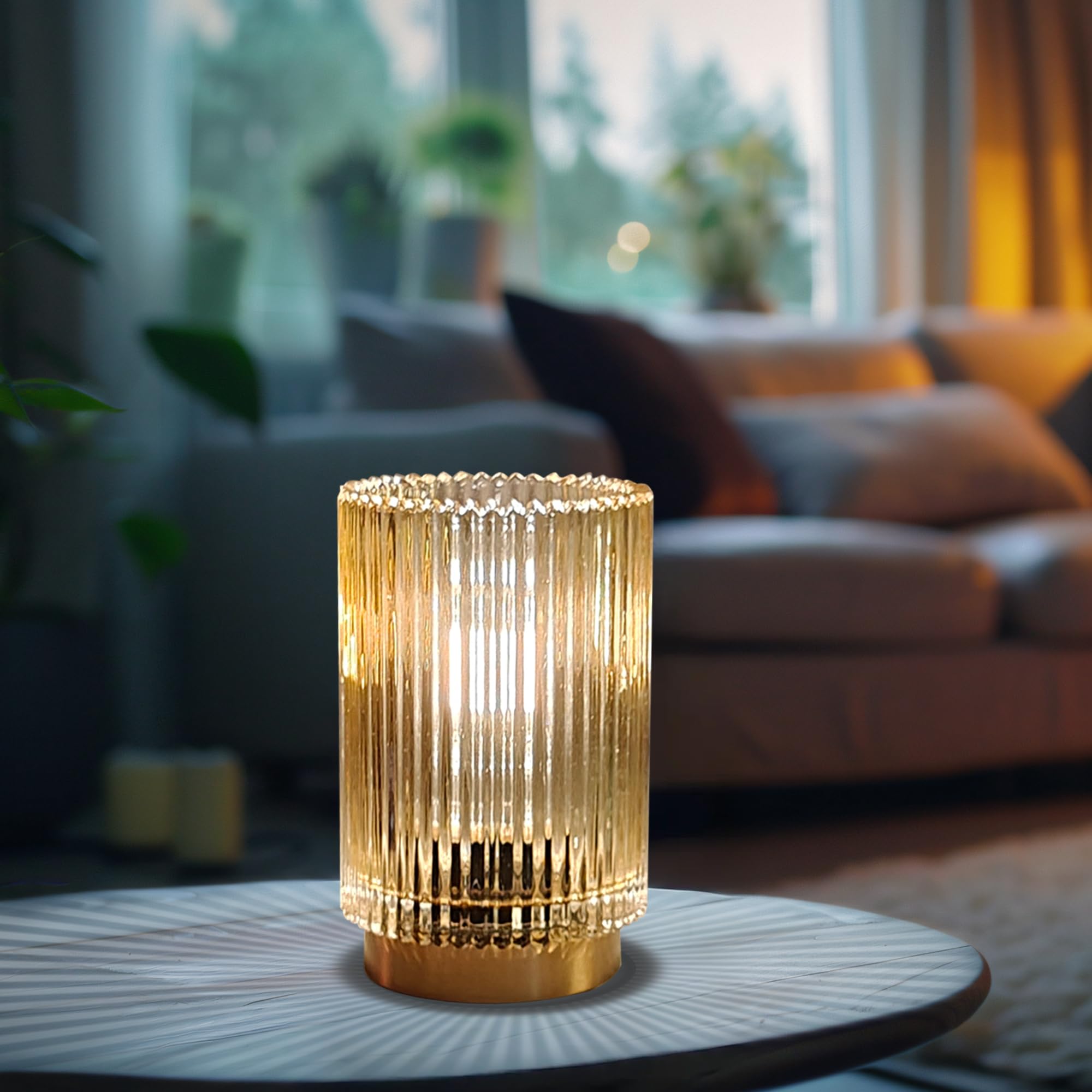 MEKOTRIN Cordless Table Lamps for Home Table Lights Rechargeable Decorative Wireless Light Glass Small Night Lamp for Bedroom Living Room Dining Home Tabletop Entryway Decor(Amber) - Image 2