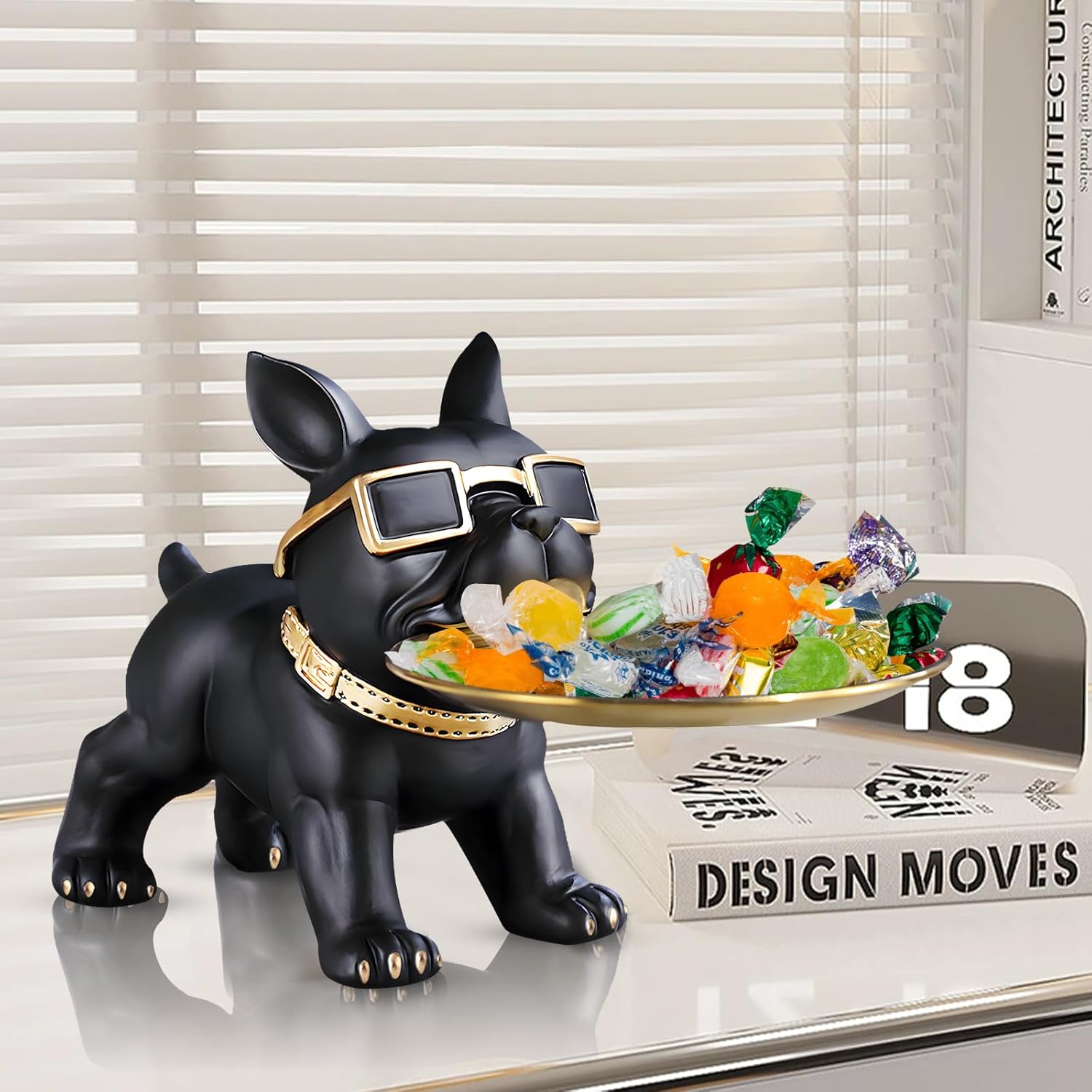 Bulldog Tray Statue Black,Small Modern French Bulldog Candy Dish Key Holder Bowl, French Bulldog Accessories, Statues for Office Desk Home Decor Figurines Entryway Table Decor (Black) - Image 2