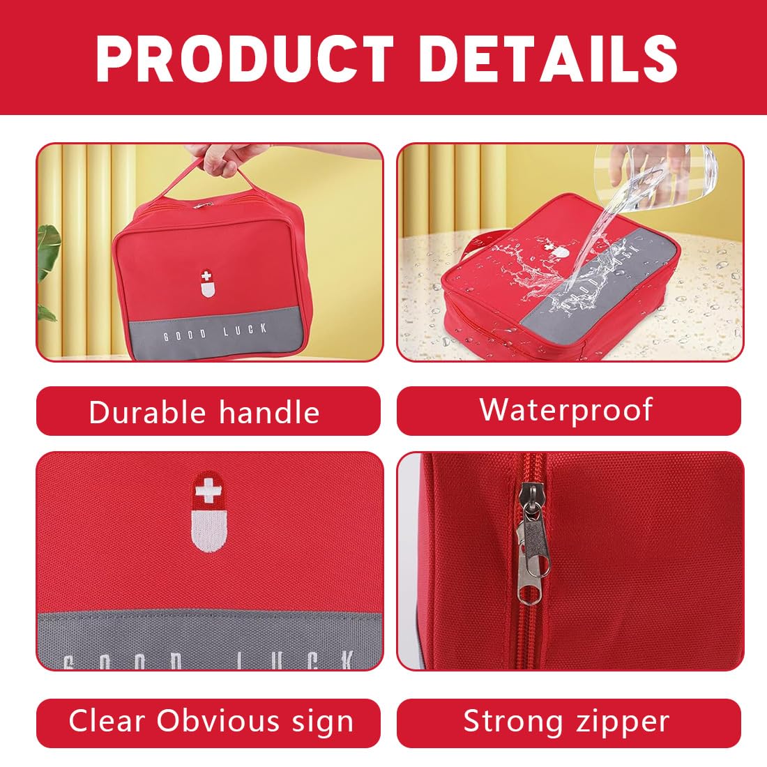 Kit Pronto Soccorso da Viaggio, 1 Pezzi, Mini Kit di Primo Soccorso Portatile, per Emergenze a Casa, All'aperto, in Campeggio (Rosso) (Borsa Vuota)