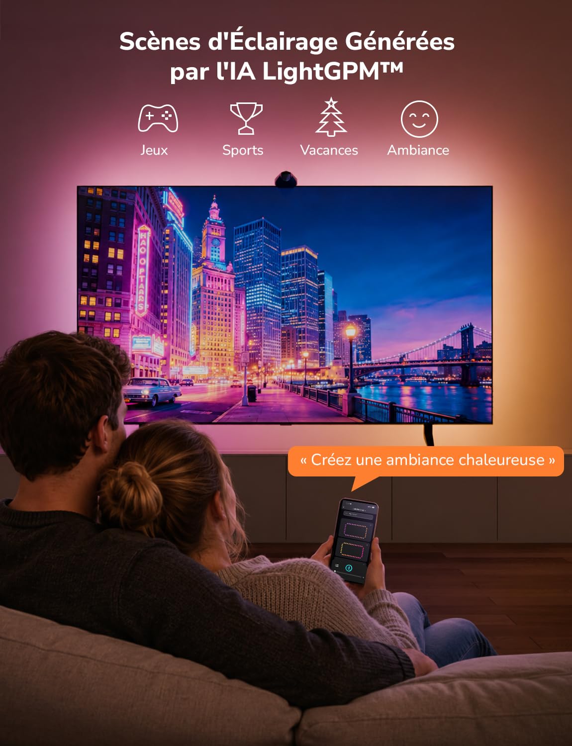 Lepro STV1 IA Rétroéclairage TV 3.6M pour TV 55"-65" avec Caméra