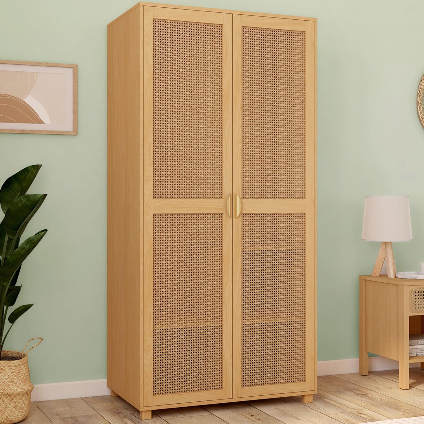 IDMarket - Armoire 2 Portes EDHEN Bois et cannage