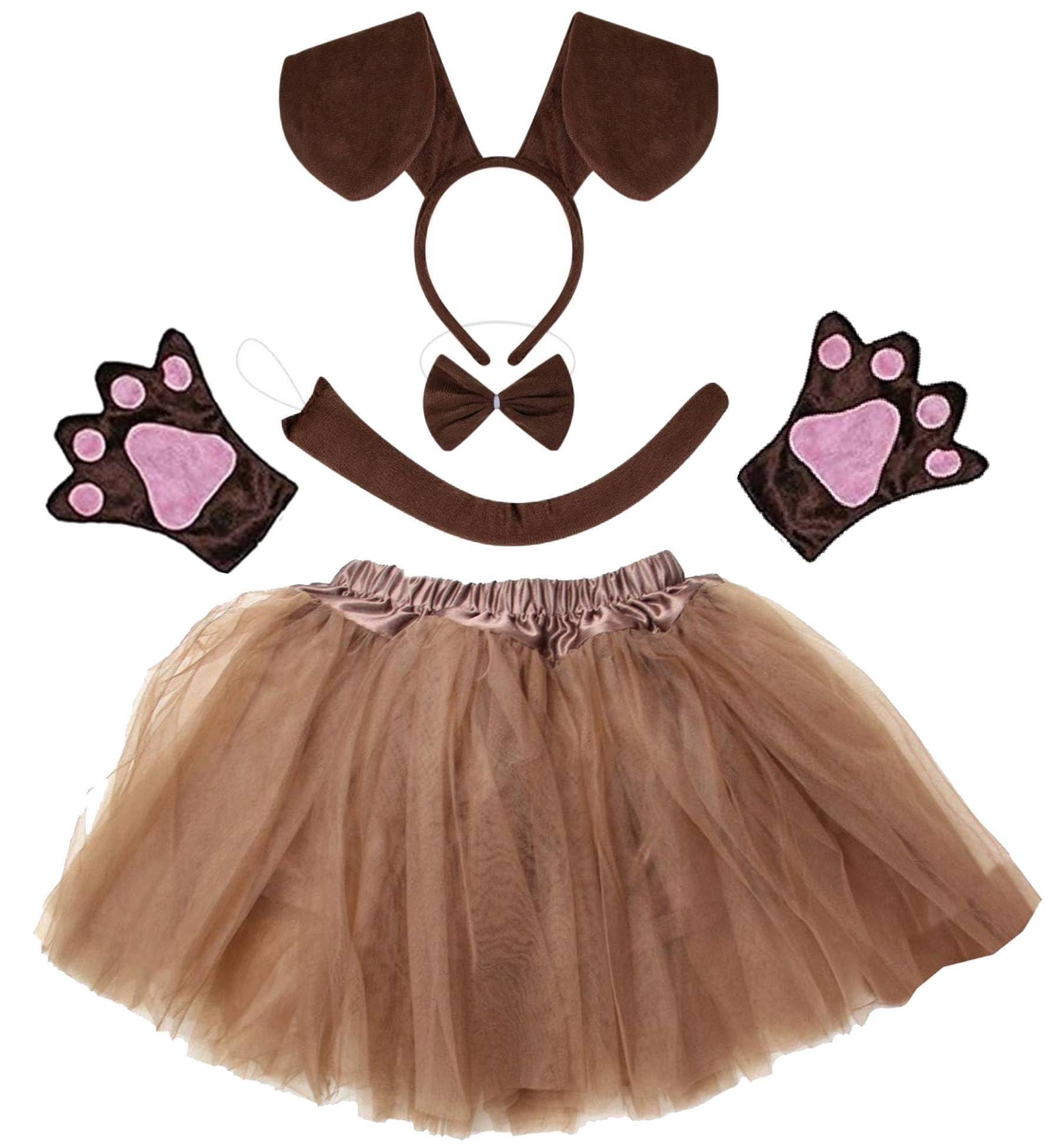 Kids Animal Costume Dachshund Puppy Dog White Brown Tutu Ear Headband Bowtie Tail Paws