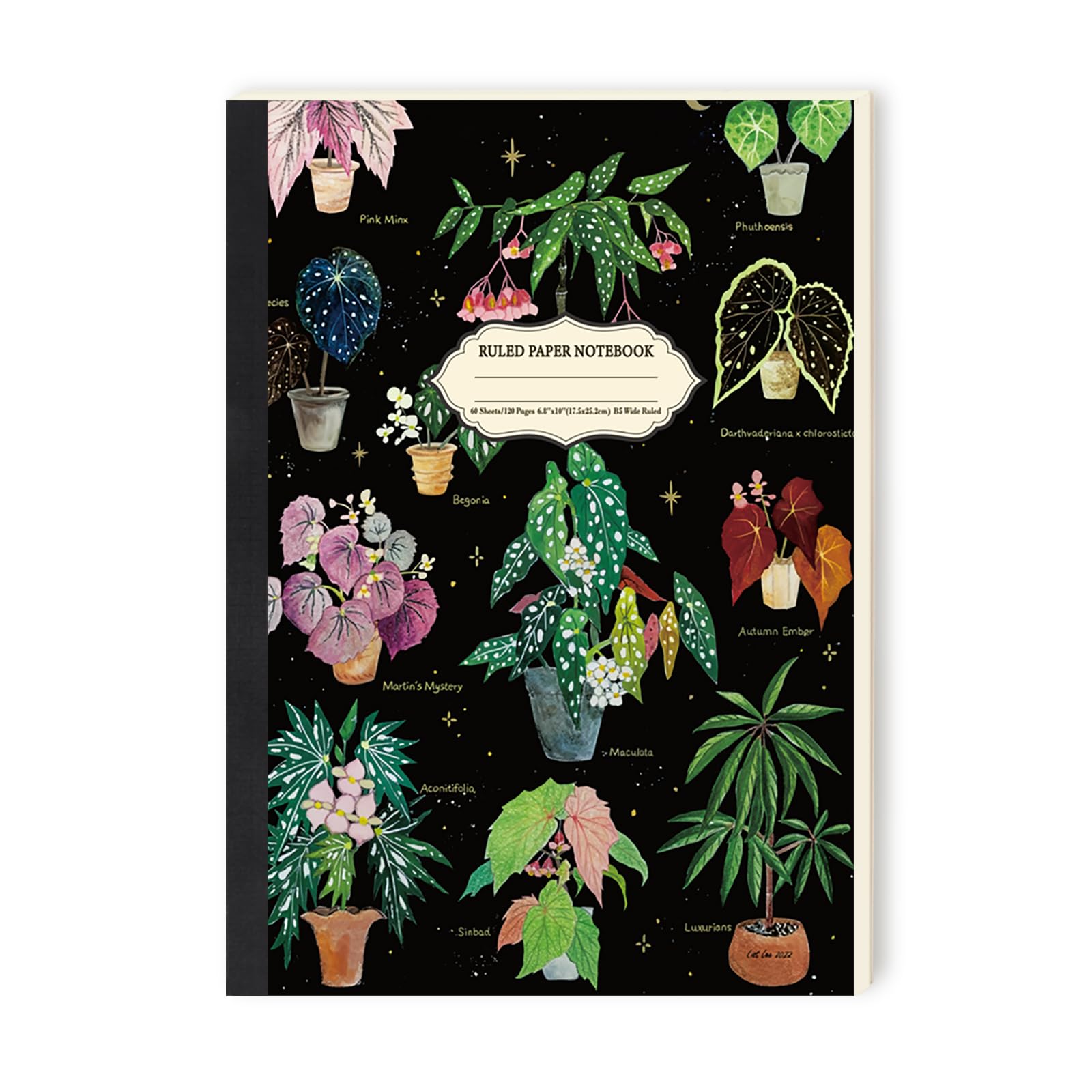 Wanshui B5 Size 6.8 x 10 Inches Wide College Ruled Paper Notebook, 120 Pages / 60 Sheets,Writing Journal Notebook with Lined Paper, Notebooks for Office Supplies, Work, Note Taking.Green Plants