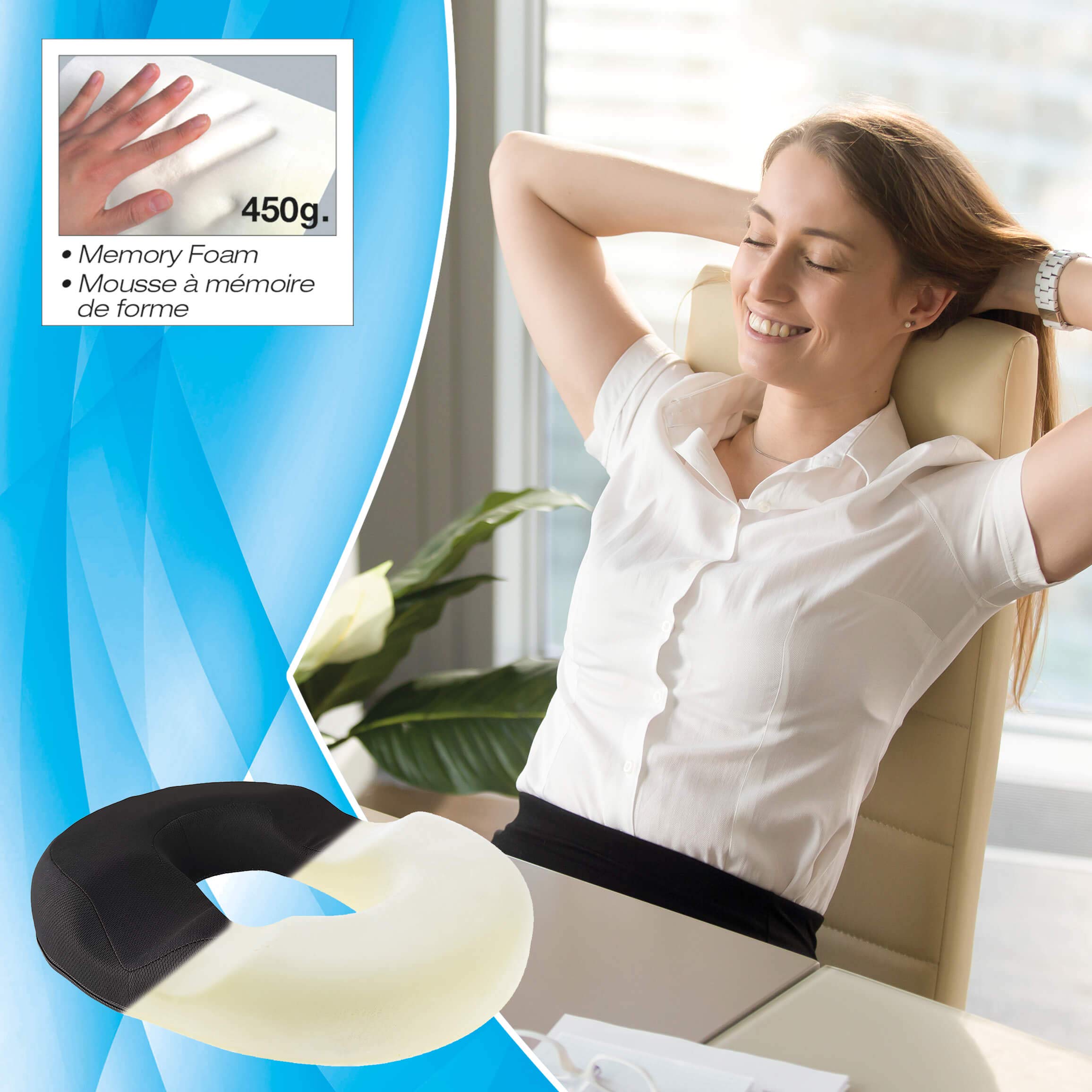 S SUMEX Rundes Kissen mit Memory-Schaum, ideal für Hämorrhoiden, Schwangerschaft, Schmerzen im Steißbein für Büro, Zuhause, Auto oder Reisen, schwarz, Ring 43 x 34,5 cm
