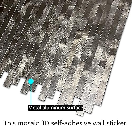 Miniatura 10 de YMMXGE Azulejos de 10 hojas para salpicaduras de despegar y pegar, metal de piedra de mármol, azulejos de mosaico de aluminio mezclado de PVC para