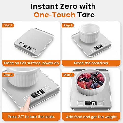 Miniatura 4 de arboleaf Báscula de cocina de alimentos, 22 libras de peso digital gramos y onzas para hornear y cocinar, báscula precisa de alimentos de 1 g0.01 oz