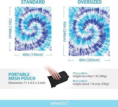 Beach Blanket Waterproof Sandproof Oversized 95x 80,Sand Free Beach Mat with Corner Pockets,Portable Mesh Bag for Beach Festival,Picnic,Travel and Outdoor Camping (Blue)