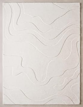 Modern Abstract Hand-Tufted Wool Area Rug - 5 x 7 - Off White Carpet - Carved High-Low Pattern - Soft Textured Contemporary Rug for Living Room Bedroom Home Decor - Cotton Backing