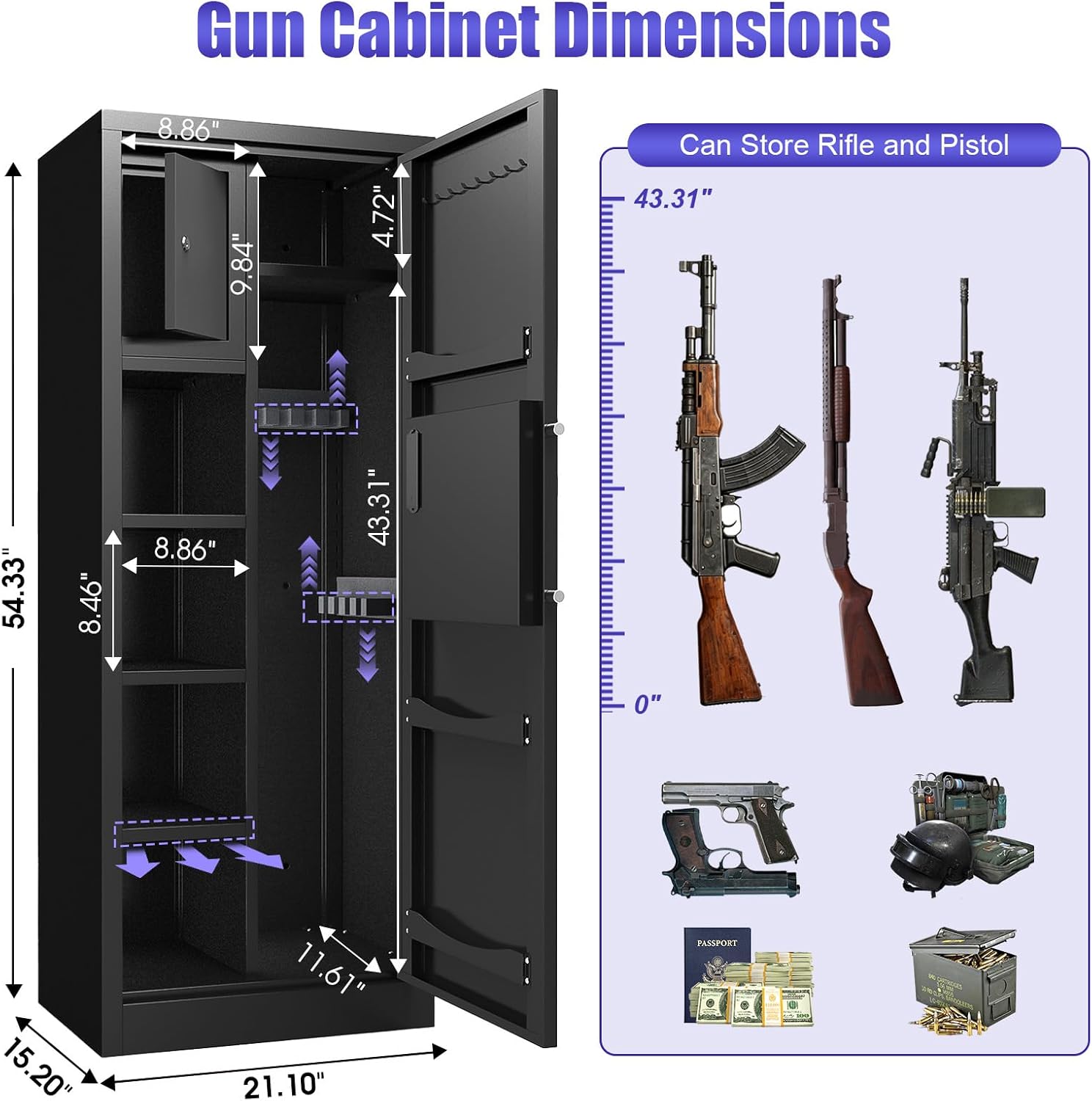Quick Access Biometric Rifle Safe for Home Defense, 12-16 Gun Capacity Firearm Cabinet with Fingerprint Keypad Lock, Silent/Dual Alarm Modes, Adjustable Shelves,Water Proof Safe, Assembly Required