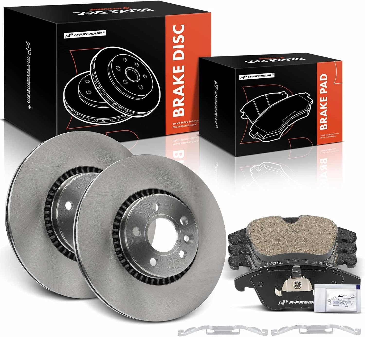 A-Premium 12.43 inch (315.70 mm) Front Vented Disc Brake Rotors + Ceramic Pads Kit Compatible with Select Volvo and Land Rover Models - S80 2016, LR2 2008-2015, 6-PC Set