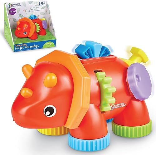 Learning Resources Tracy the Fidget Triceratops, juguetes para bebés, juguetes sensoriales para niños pequeños, juguetes de motricidad fina,