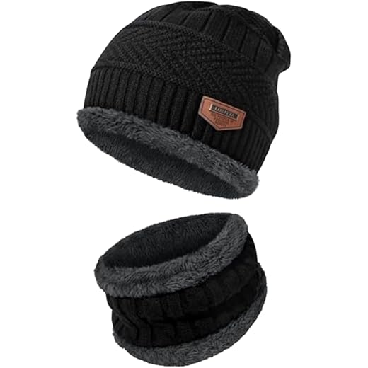Fitness Mantra® Sports Winters Cap & Muffler for Men & Women| Beanie Cap| 1 Set| (Black)
