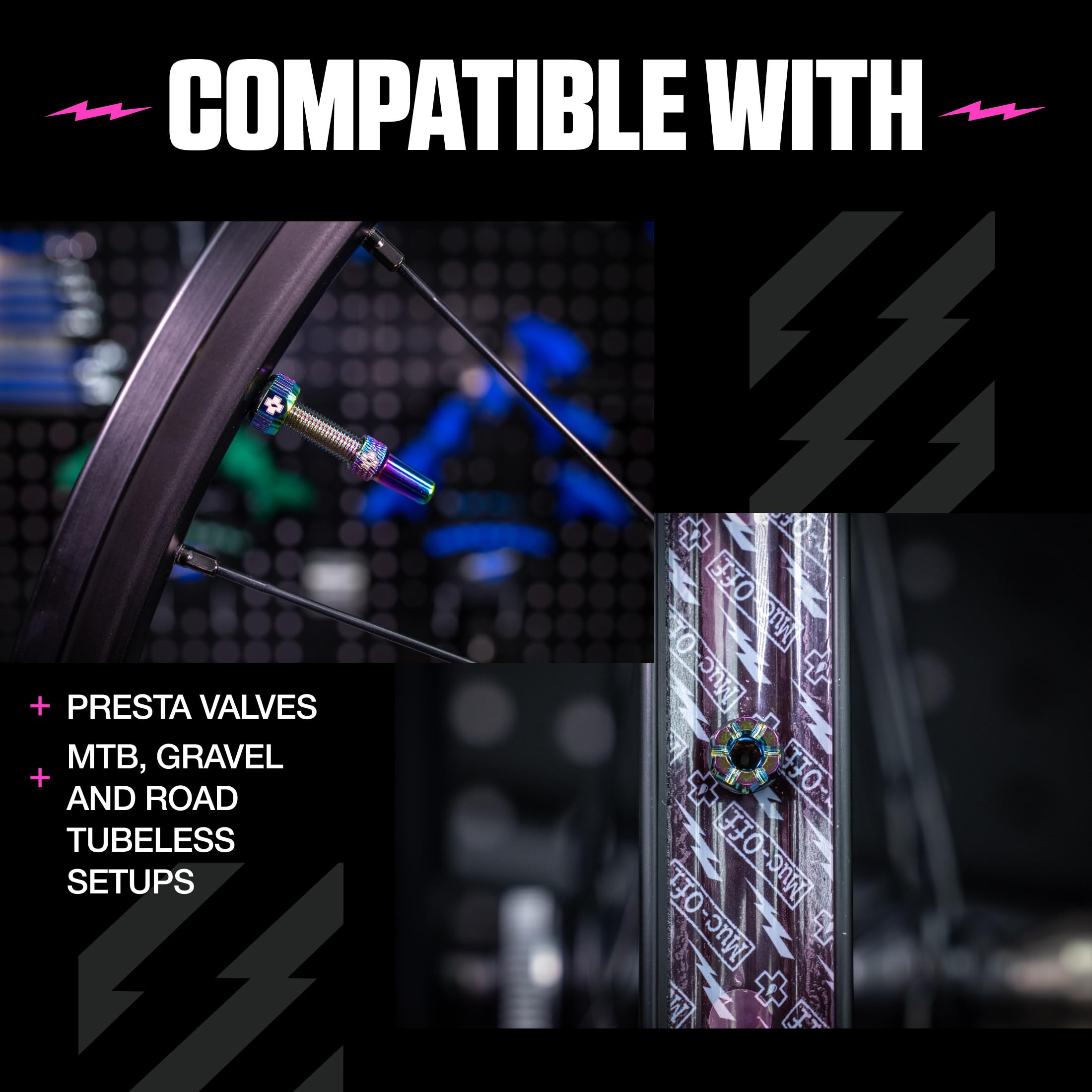 Muc-Off Valvole Presta Iridescenti, 44 mm - Valvole Tubeless per Bici, con Strumento Smonta Valvola Incluso - di Alta Qualità e Senza Perdite