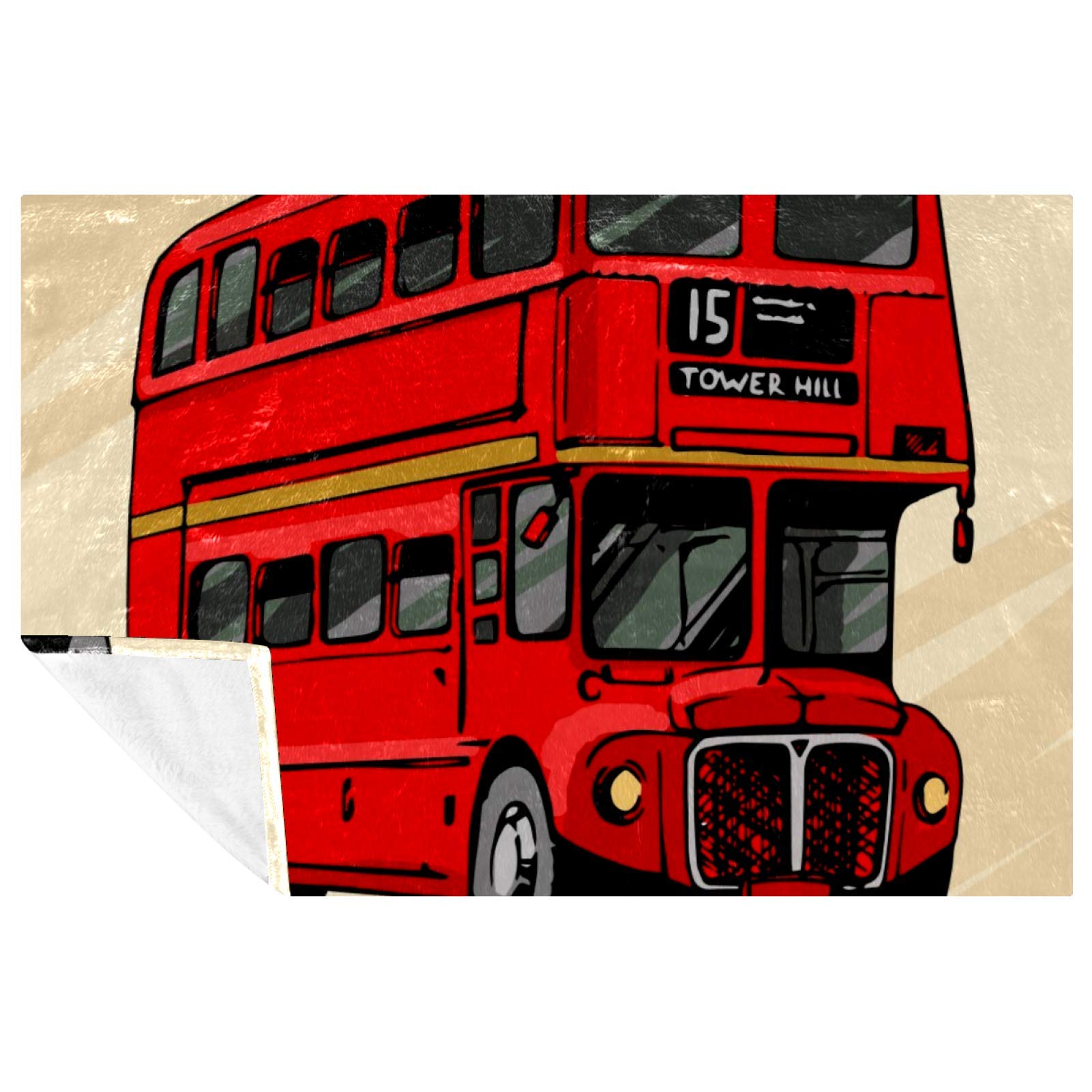 Couverture plaid bus londonien pour camping, pique-nique et plage