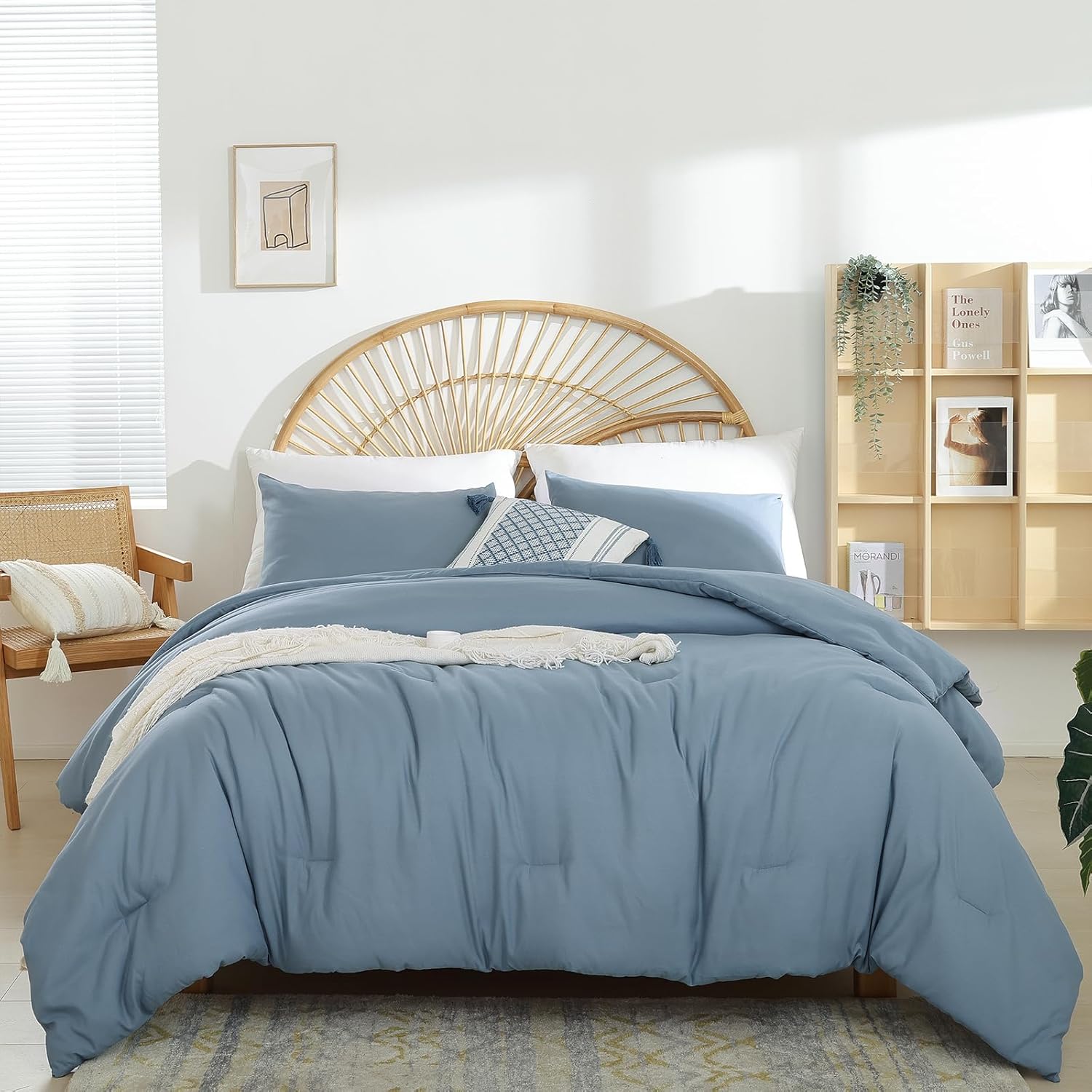 Weigelia Boho Dusty Blue 3PCS Microfiber Bed Comforter Set for All Seasons - Soft, Lightweight Comforter and Pillowcases - Image 6