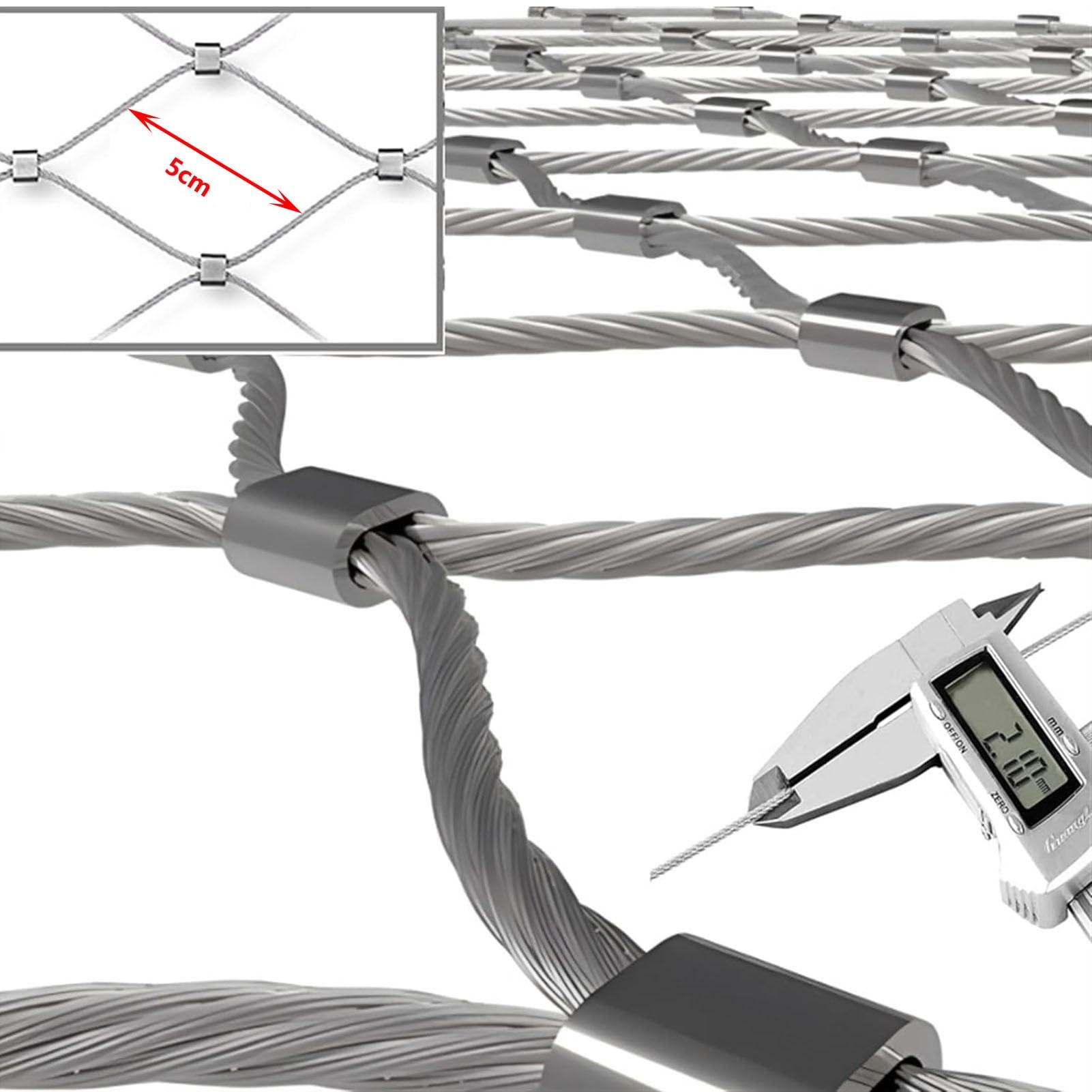 Rete di sicurezza personalizzabile in acciaio inox 304 – Rete flessibile per zoo gabbie per uccelli piante rampicanti – 2 x 2 m (6,6 x 6,6 piedi) 10 cm/2 mm – & versatile