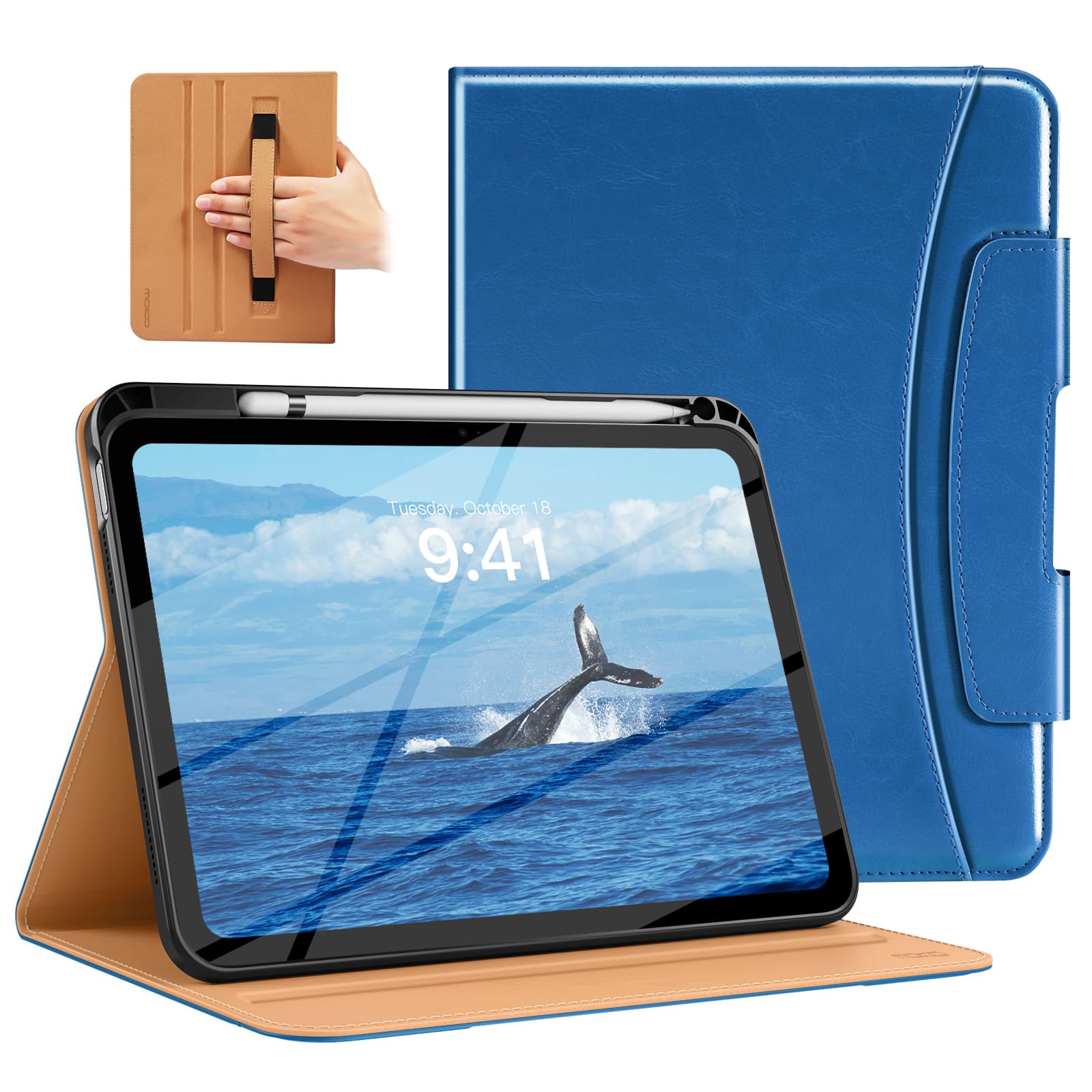 MoKo for iPad A16 Case 11-inch, iPad 11th/10th Generation Case (2025/2022) with Pencil Holder & Pocket, Premium Leather Folio Stand Cover, Multiple