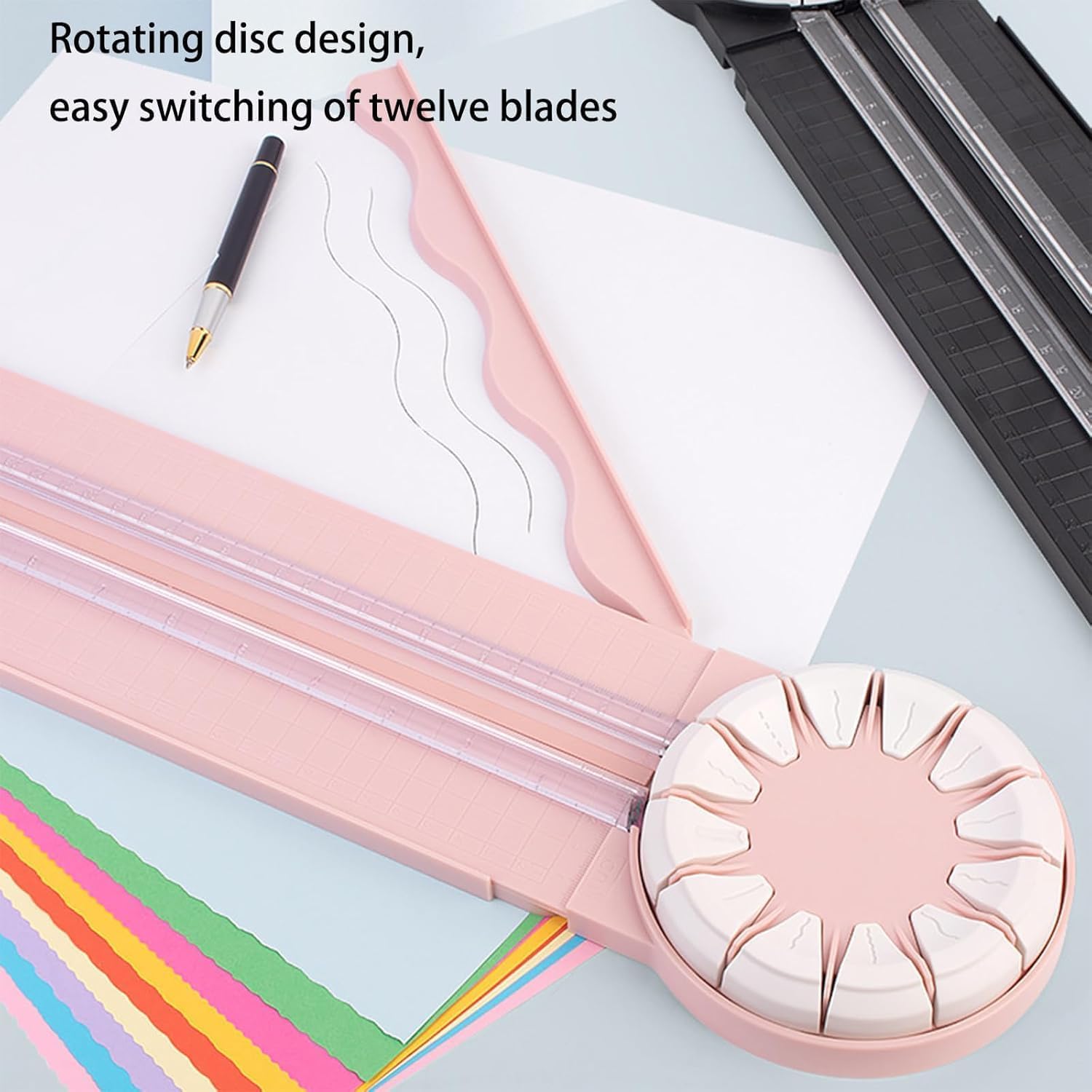 Taglierina multifunzione 12 in 1, taglierina per carta, taglierina per carta arrotolabile con 12 schemi di taglio, misure integrate per scrapbooking, creazione di biglietti, artigianato e fai da te