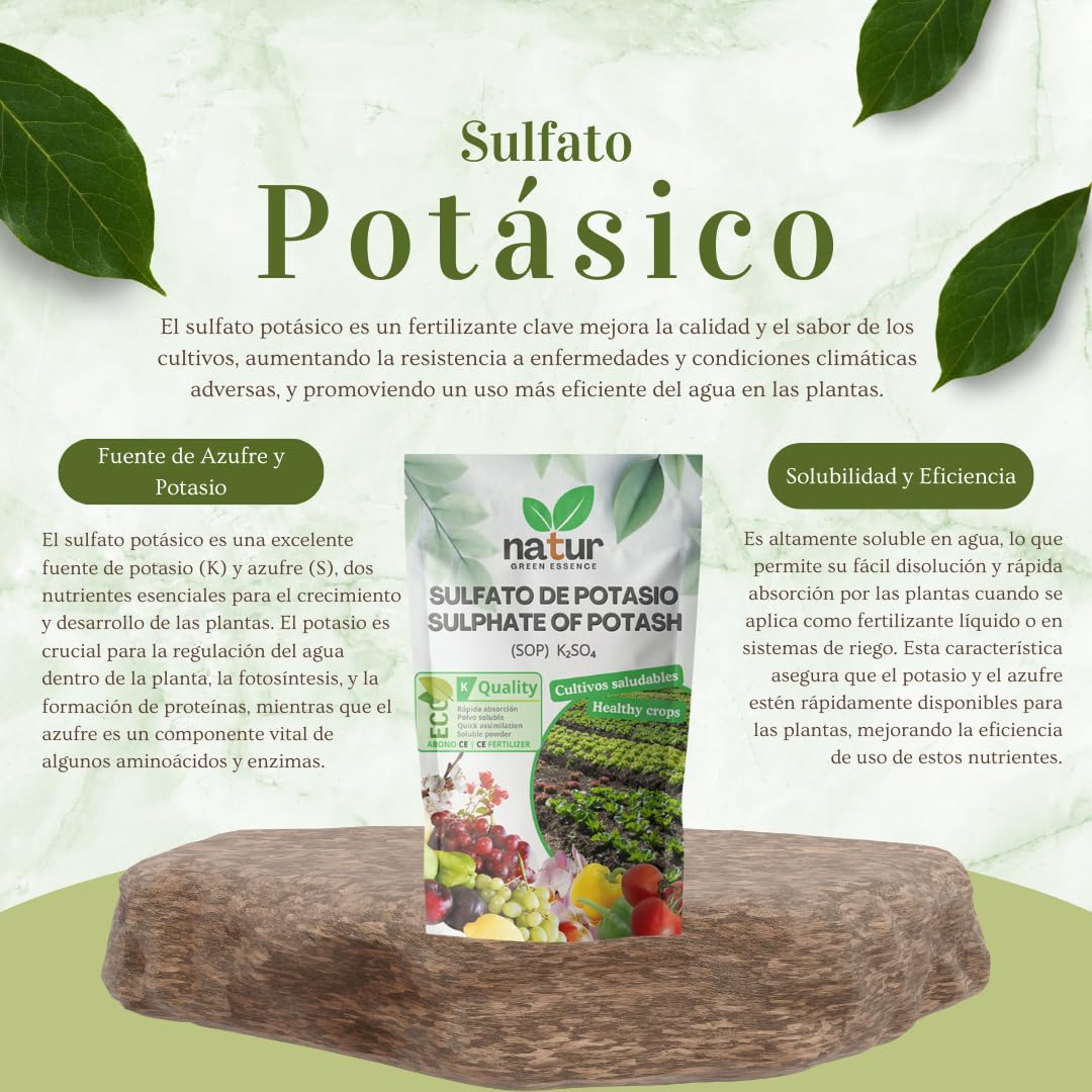 Sulfato Potásico para Jardín y Huerto - Fertilizante de Potásio y Azufre para todo tipo de Plantas Mejora Crecimiento y Producción, Nutriente esencial 1KG