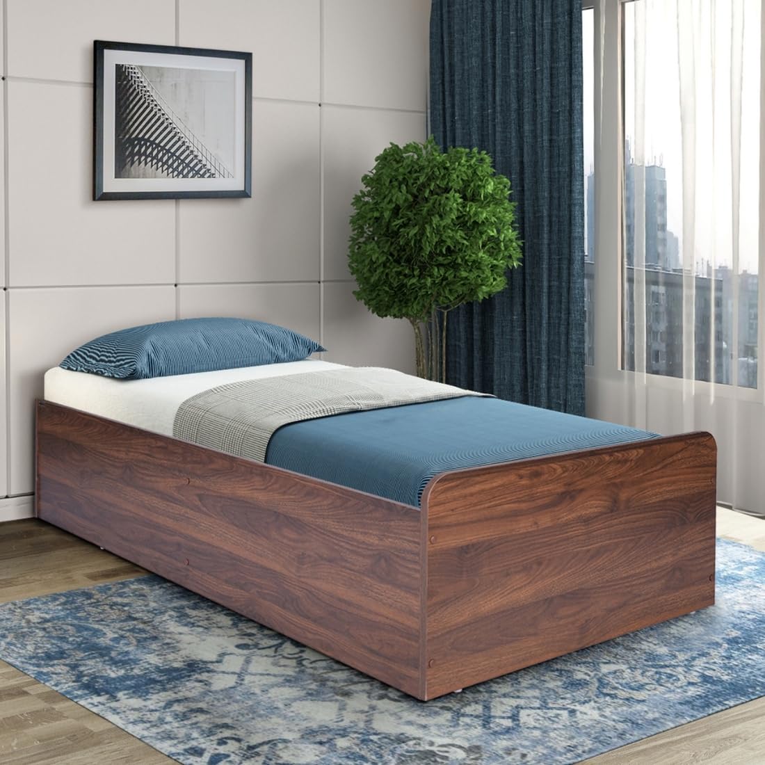 GUDSMITH Single Bed Without Storage Engineered Wood, 4 Year Warranty | Columbian Walnut-picture-10