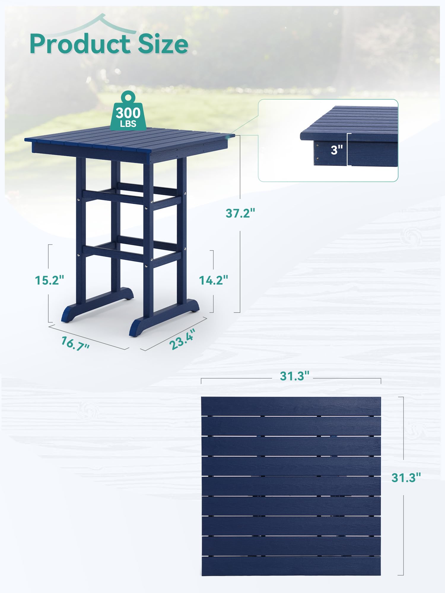 Outdoor Bar Height Table 37.2-Inch High Square Outdoor Bar Table - HDPE ...