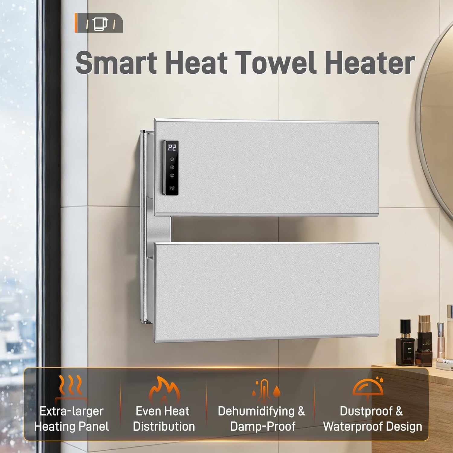 Wall Mounted Towel Warmer Rack with Adjustable Temperature (104-140°F) and Timer Control, Fast Heating Electric Towel Heater for Bathroom 18.11" x 13.11", 1 Year Warranty