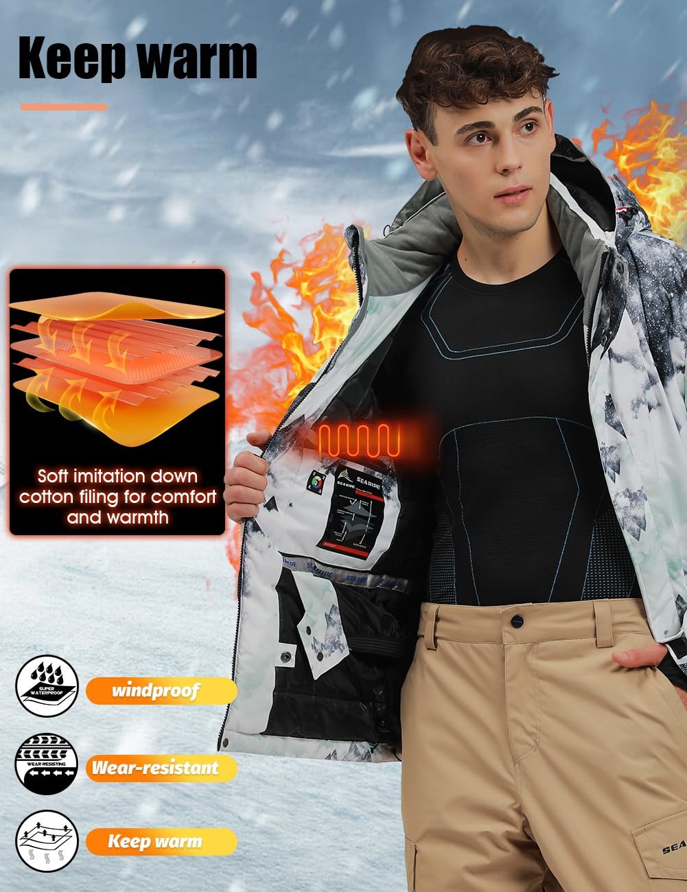 HOTIAN Giacca da sci da Uomo e pantaloni Set, Uomo invernale Calda,Pantaloni Da Sciimpermeabili E Cappotto,per Il Lavoro All'aperto Sci Pesca Equitazione Moto