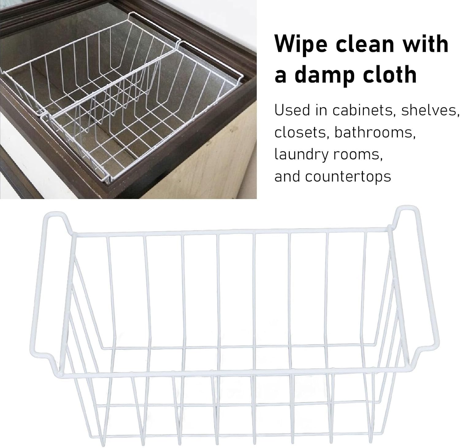 2Pcs Wire Storage Freezer Baskets, Metal Wire Baskets with Handles, Wire Storage Baskets Bin Organizer Food, Freezer Organizer Bins for Home, Office, Bathroom, Pantry (L 44.5cm X W 24.5cm X H 20cm)
