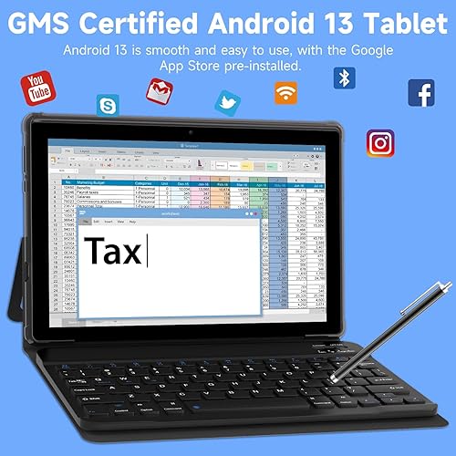 Miniatura 3 de Tablet Android 13 2024, computadora de 10.1 pulgadas, tableta, tableta 2 en 1 con funda, 8 GB+64 GB+1 TB expandir, Wi-Fi 6  5G 6, BT5.0, pantalla